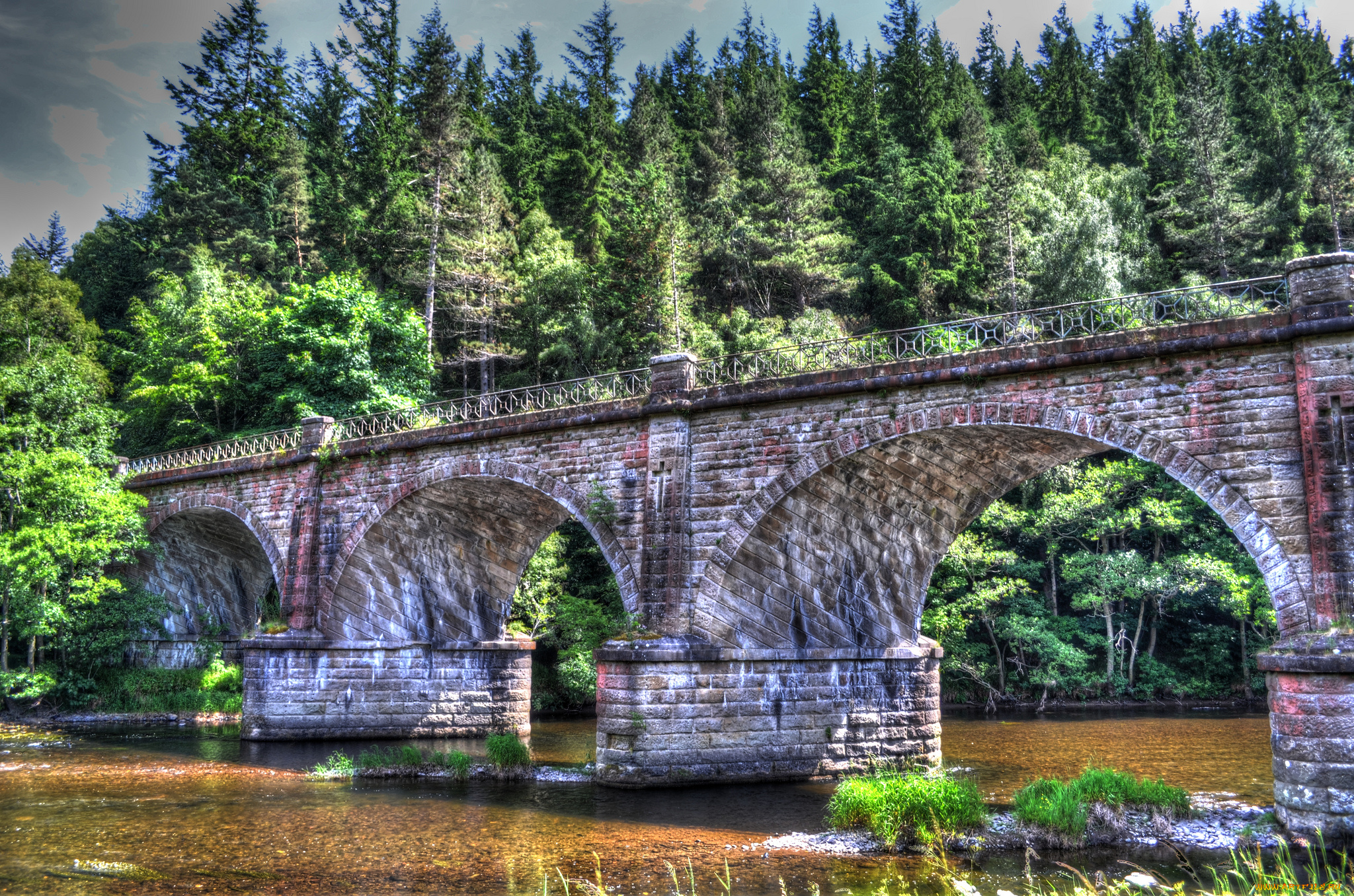 природа, реки, озера, лес, река, мост, арки