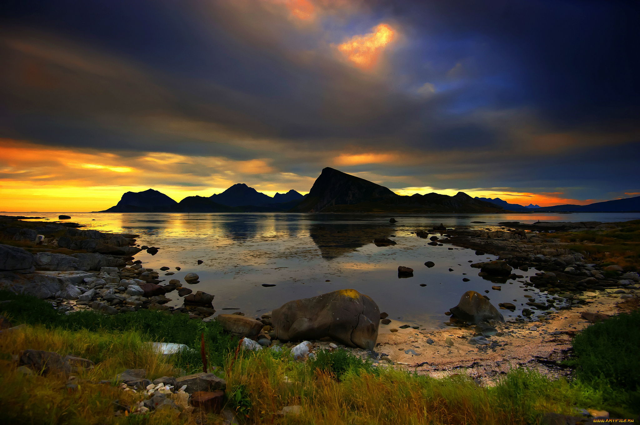 природа, побережье, море, скалы, спокойствие, лето