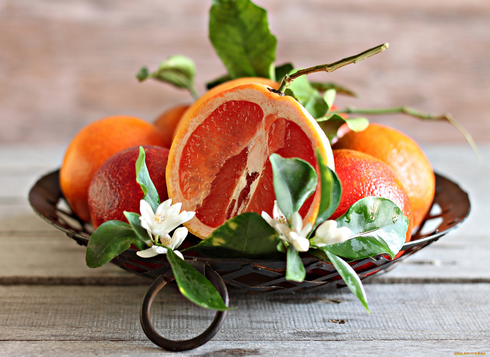 еда, цитрусы, дольки, цветы