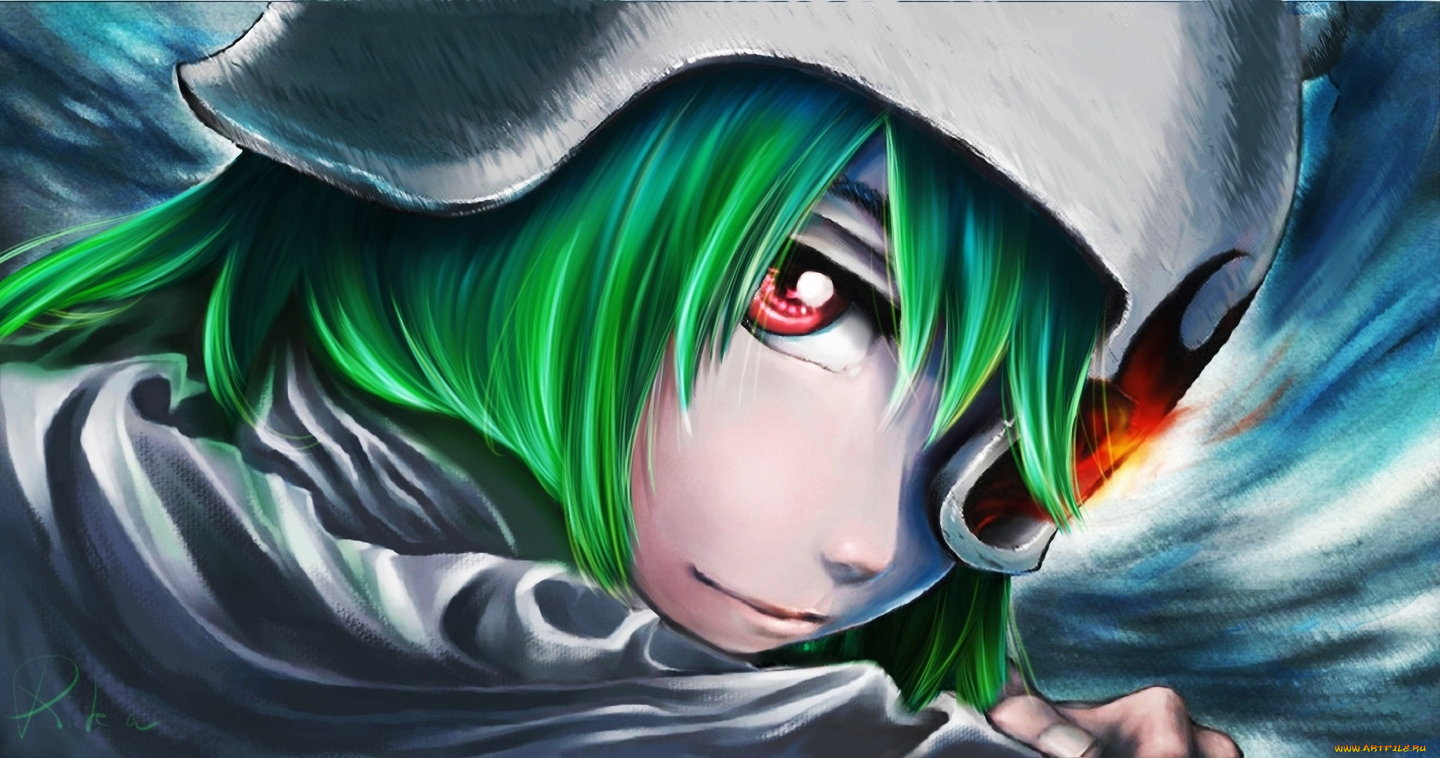 аниме, bleach, девочка, первый, номер, глаз, зелёные, волосы, маска, взгляд, аранкар, блич