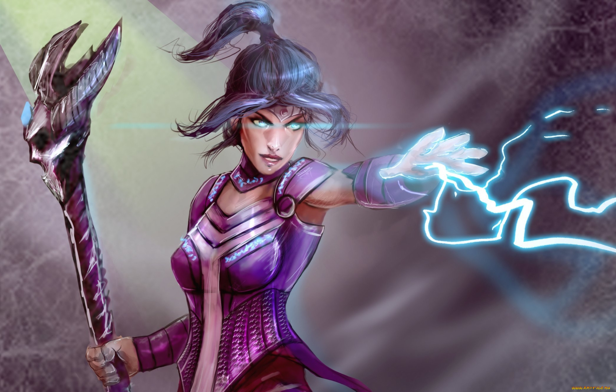 фэнтези, маги, , волшебники, магия, посох, волосы, хвост, взгляд, девушка