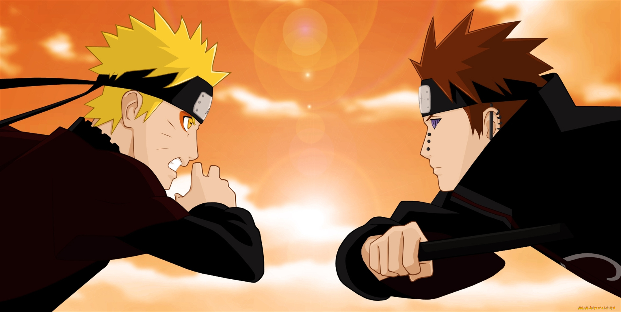 аниме, naruto, закат, яхико, пэйн, парни, оскал, режим, саннина, блондин, наруто