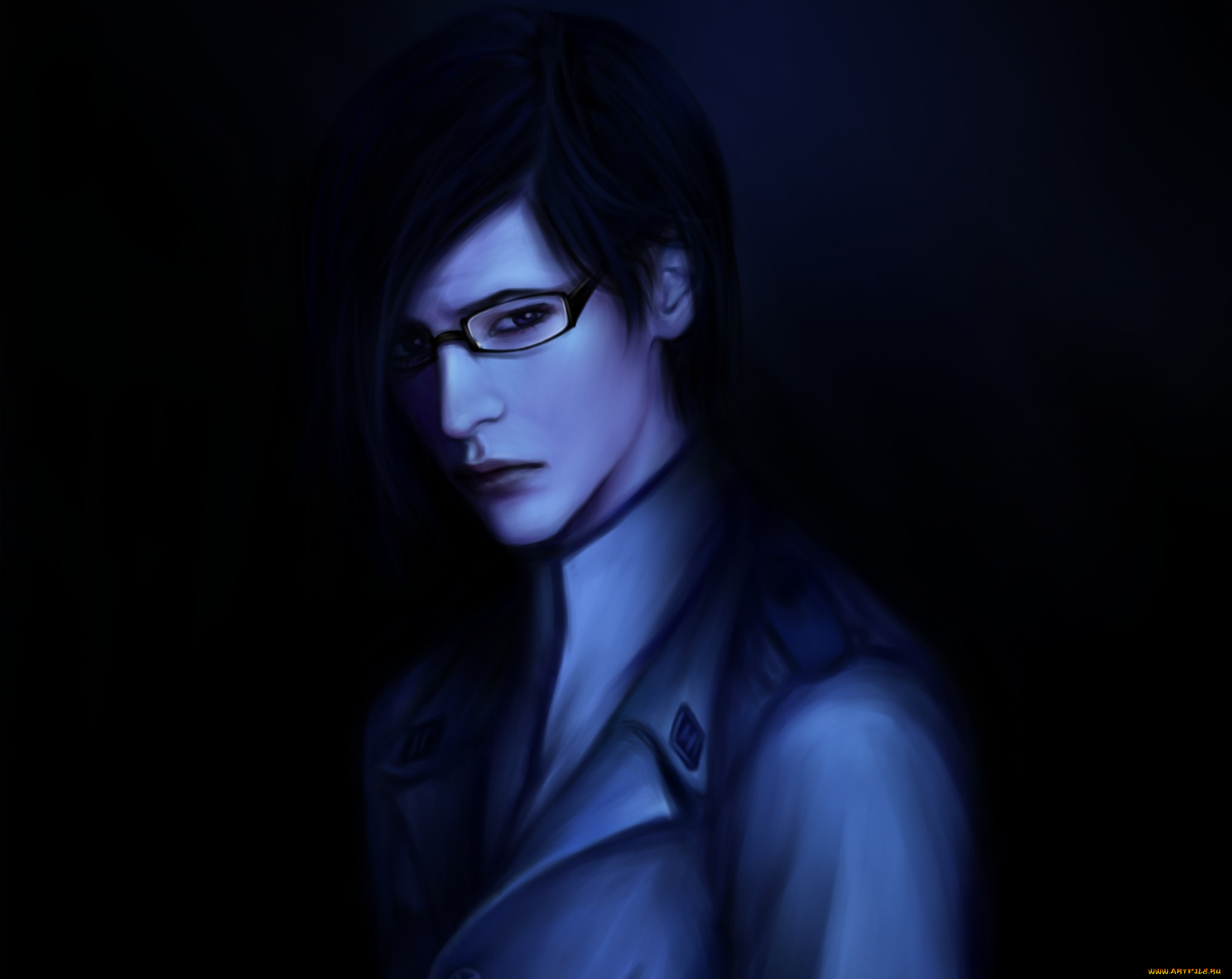 аниме, bleach, аранкар, учёный, фан, арт, парень, залиапоро, очки, тёмный, фон, взгляд
