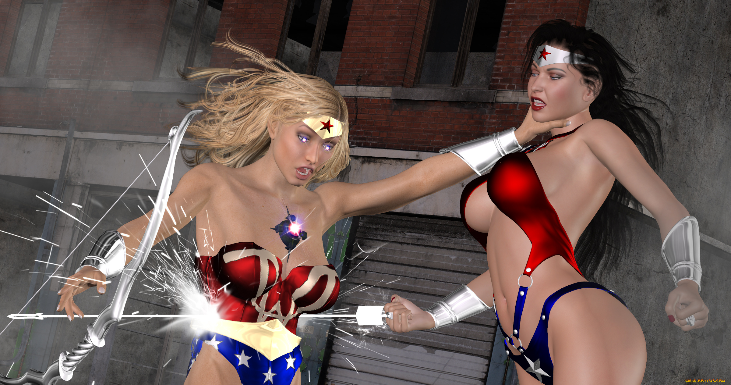 3д, графика, fantasy, , фантазия, драка, супермены