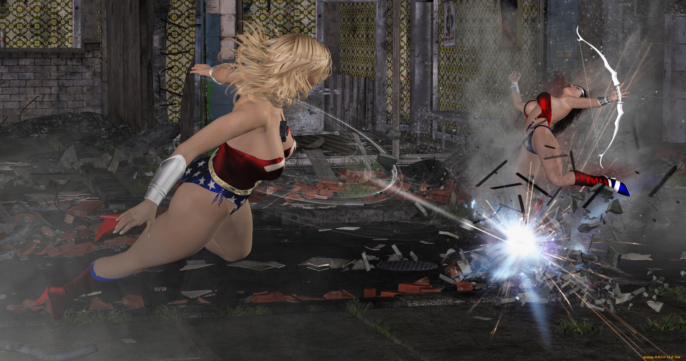 3д, графика, fantasy, , фантазия, драка, супермены