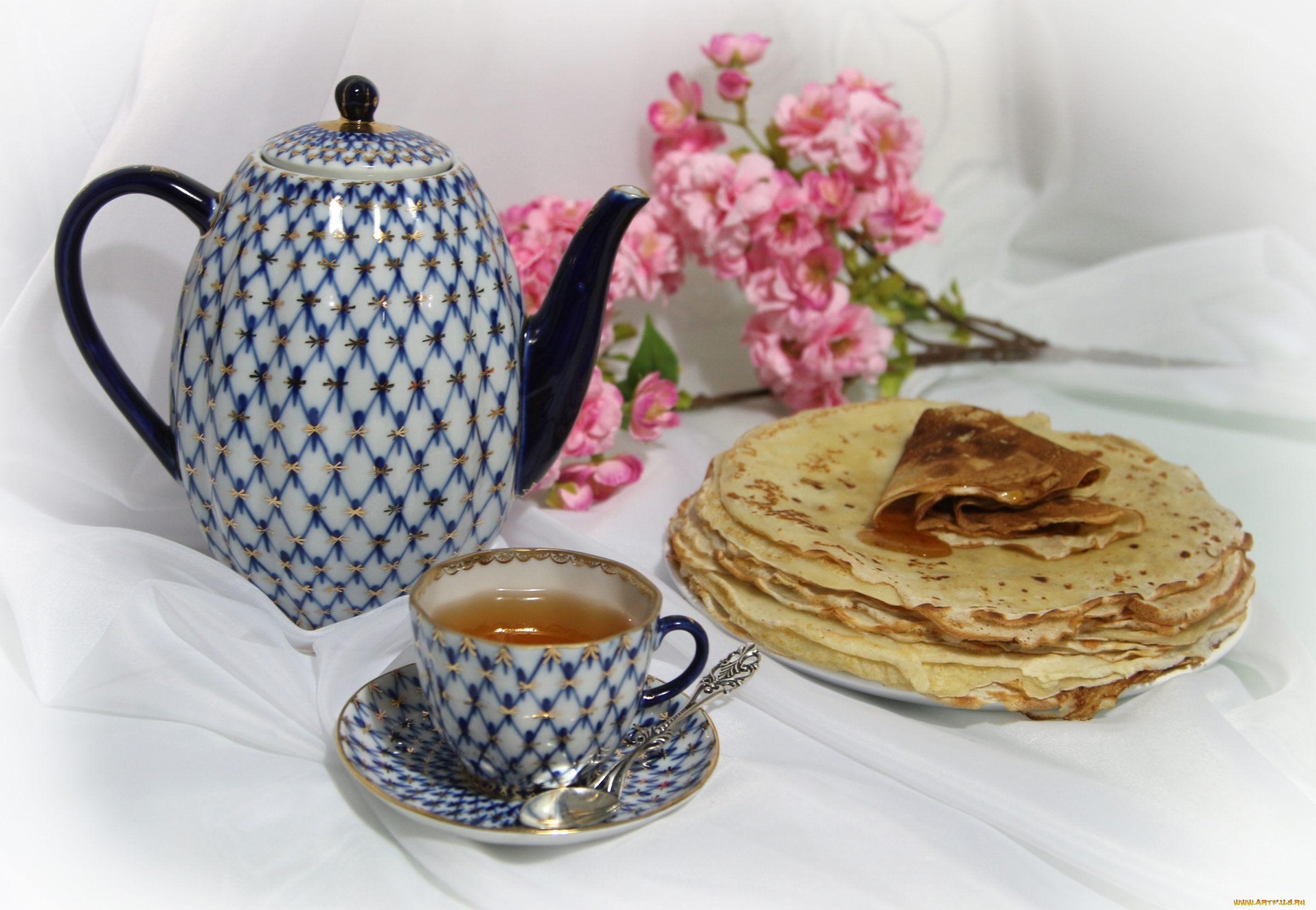 еда, натюрморт, чай, блины