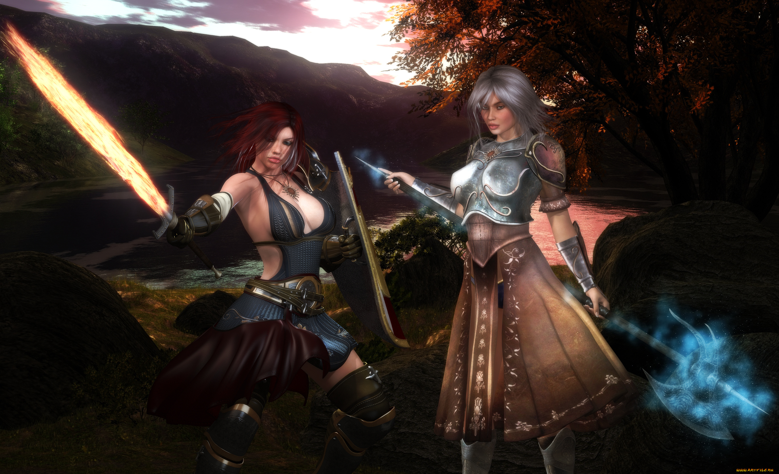 3д, графика, fantasy, , фантазия, оружие, девушки, магия