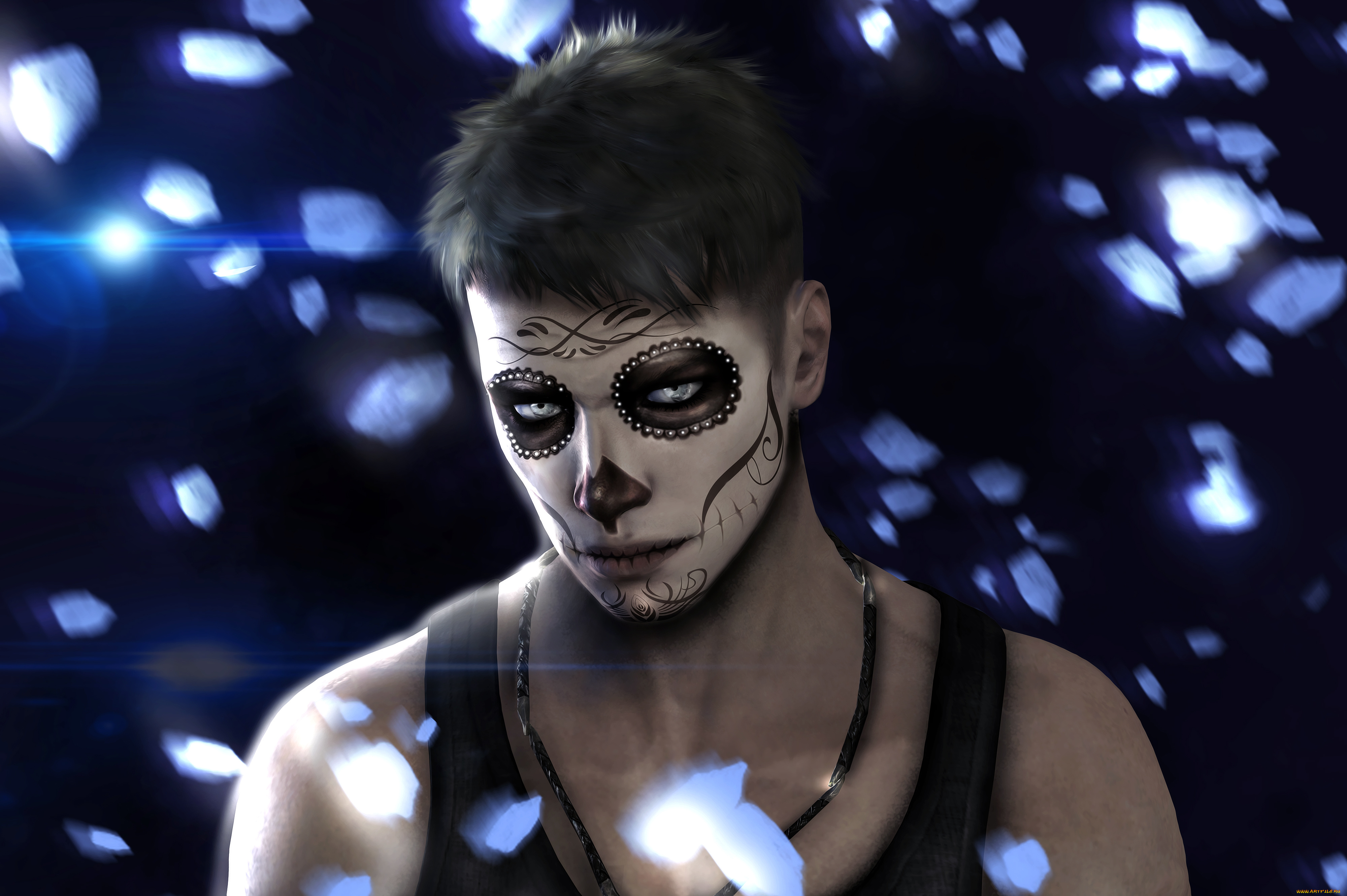 видео, игры, devil, may, cry, 4, тёмный, фон, блики, шатен, разрисованное, лицо, взгляд, парень