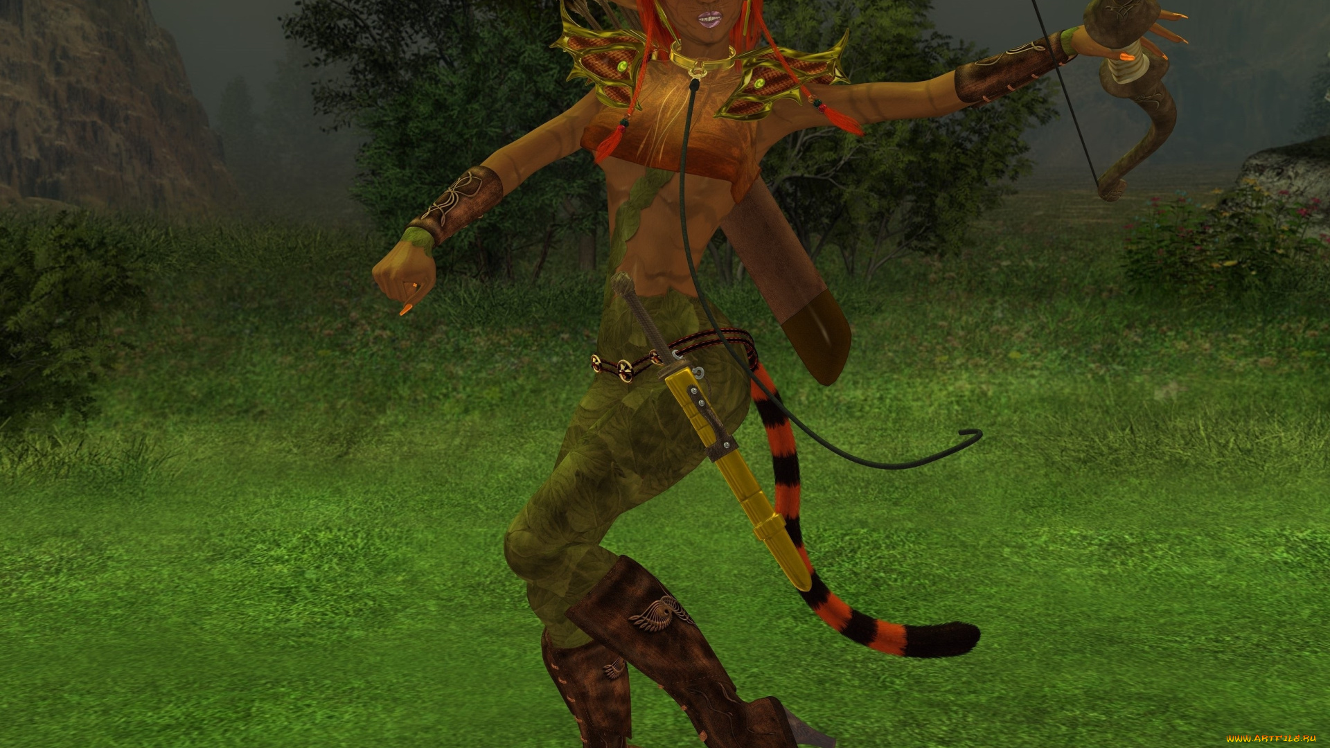 3д, графика, эльфы, , elves, взгляд, эльфийка, фон, оружие