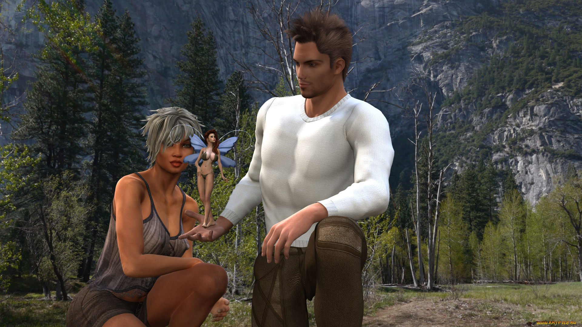 3д, графика, фантазия, , fantasy, фея, мужчина, фон, взгляд, девушка