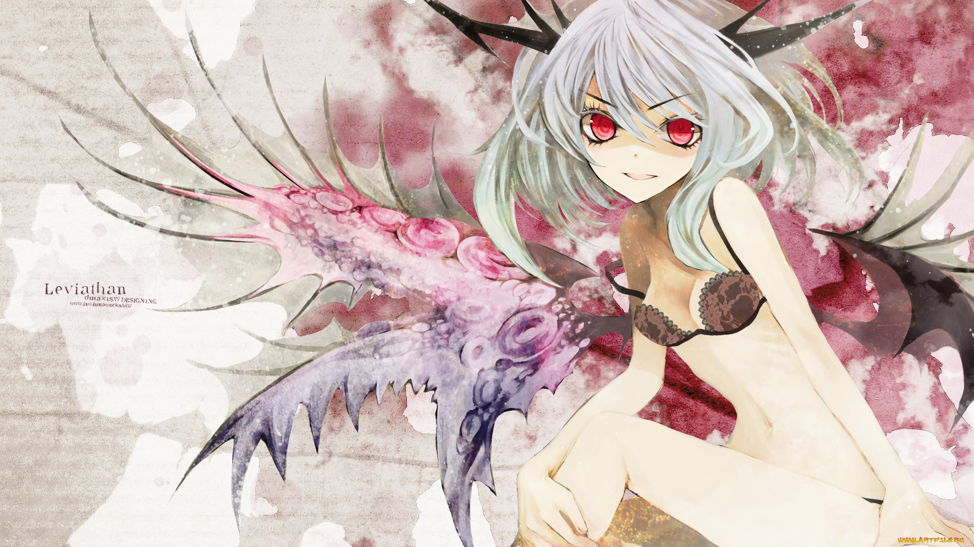 аниме, ангелы, , демоны, duca, рога, крылья, демон, hiiragi, ryou, девушка, нижнее, белье