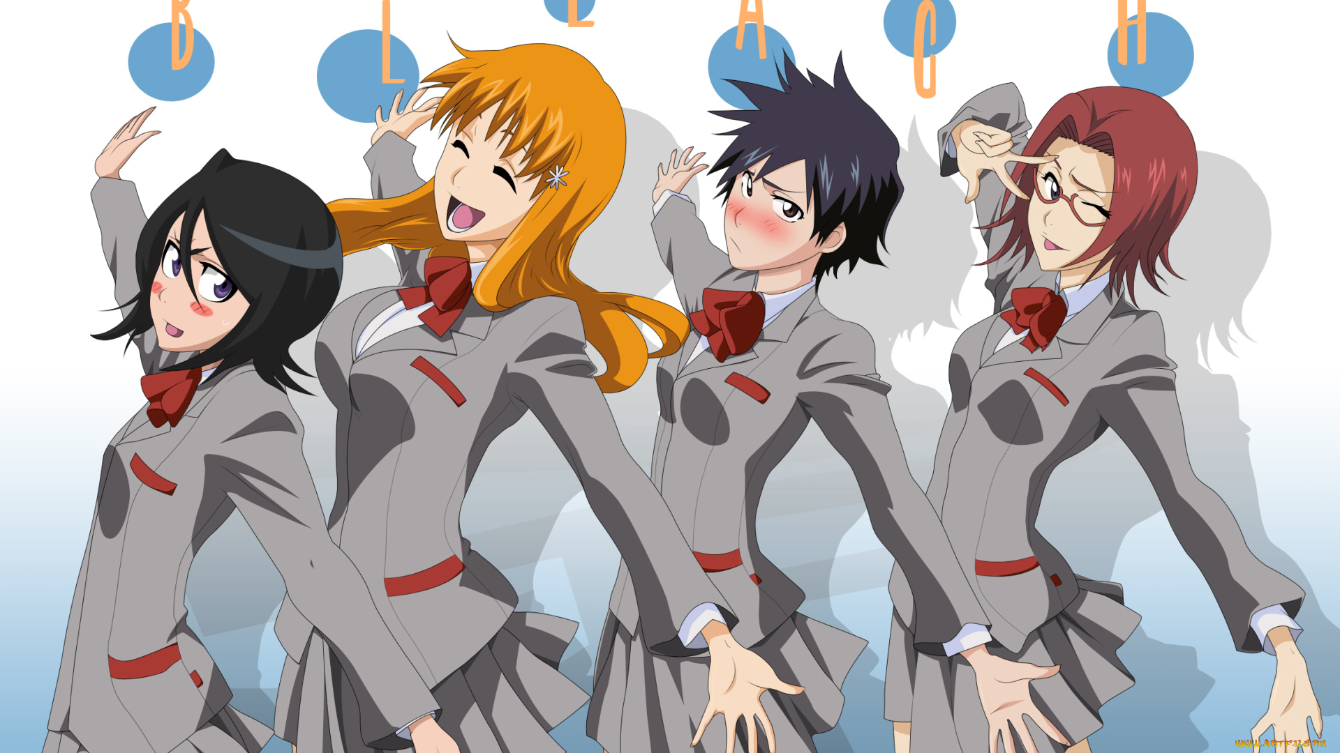 аниме, bleach, фон, взгляд, девушки