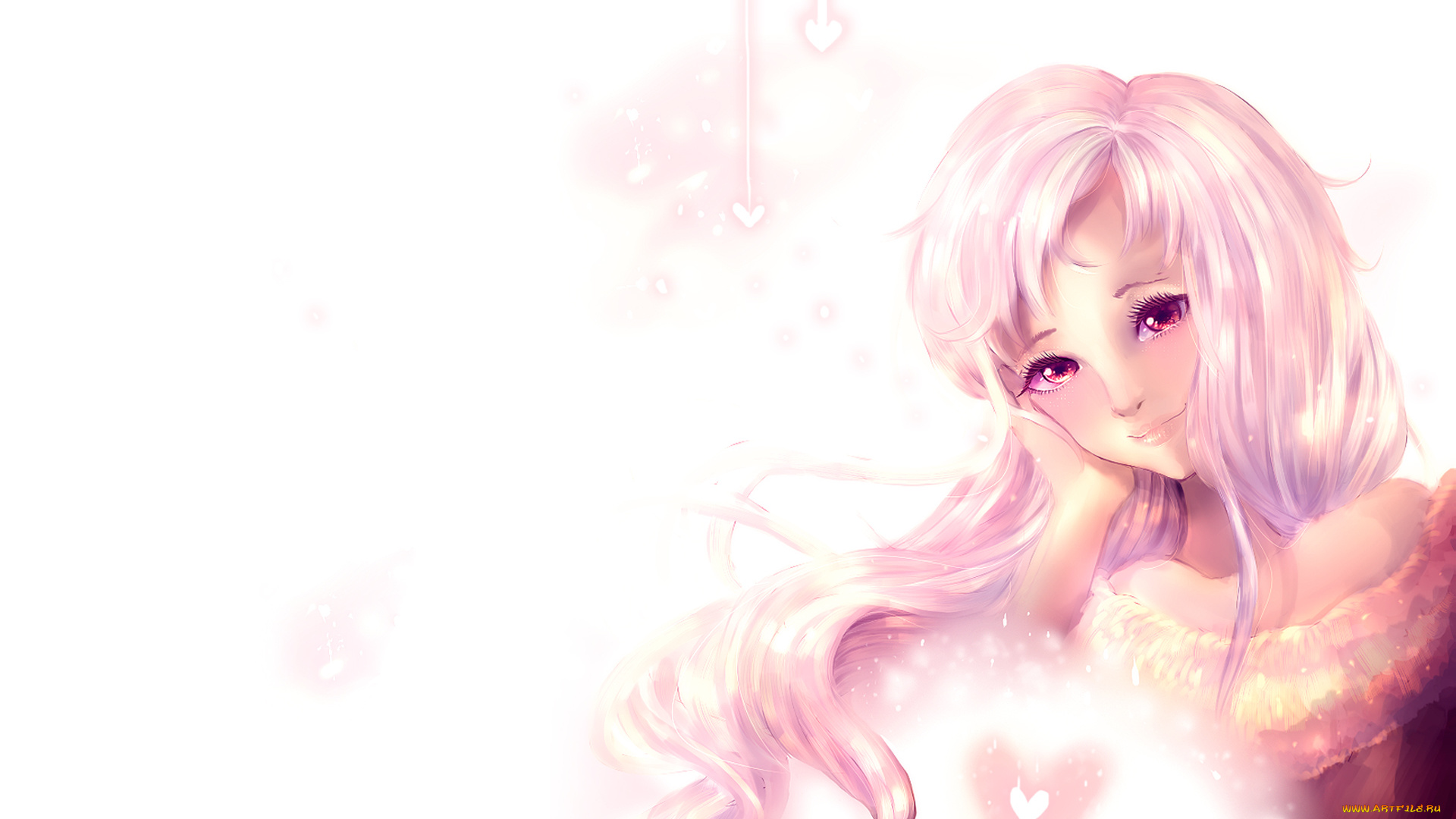 аниме, день, святого, валентина, розовые, волосы, сердечки, улыбка, девушка