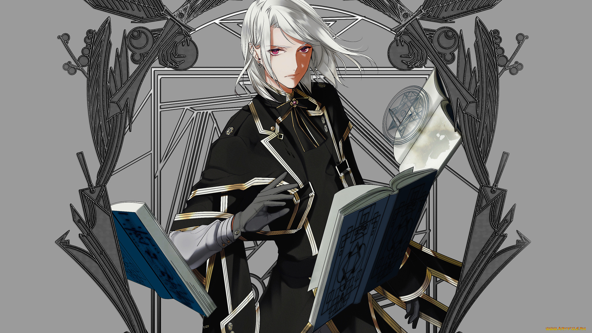 аниме, магия, , колдовство, , halloween, взгляд, книги, пентаграмма, парень