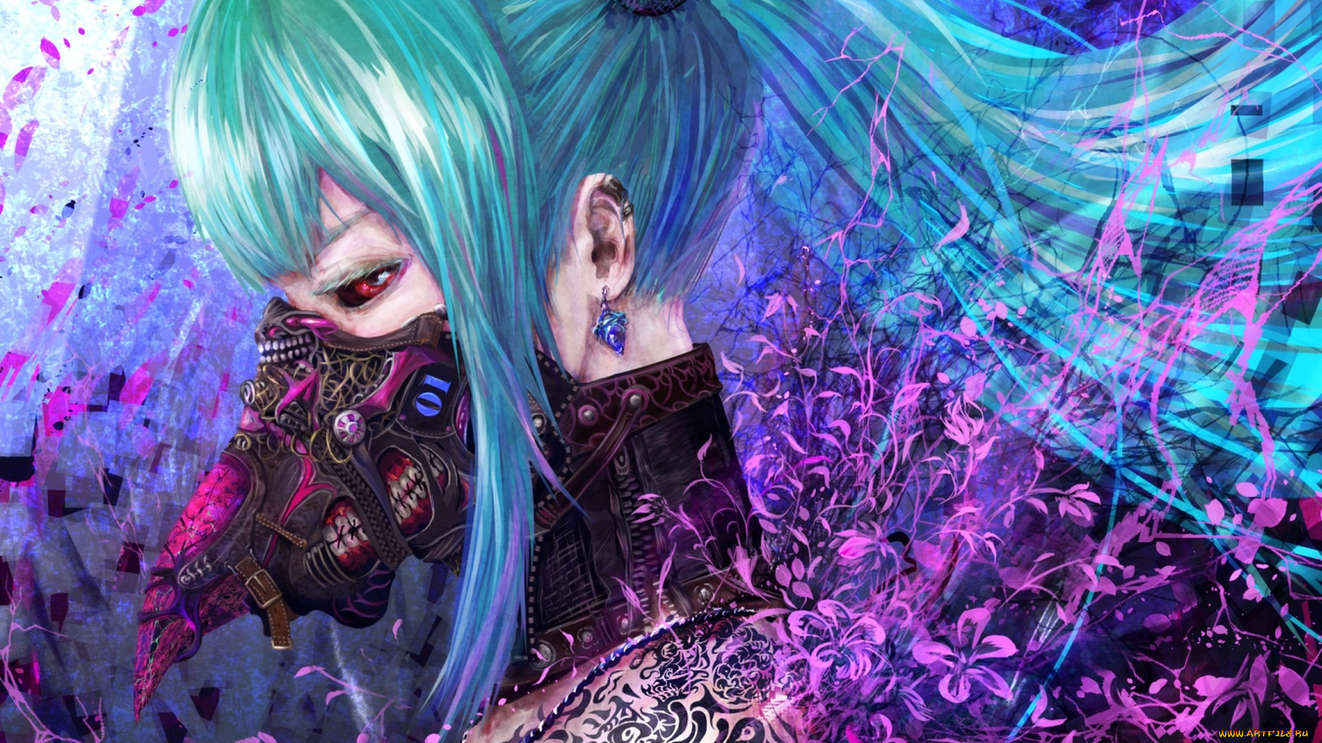 аниме, vocaloid, татуировка, цветы, tokyo, ghoul, маска, арт, yamamoto, ari, hatsune, miku, токийский, гуль, кулон