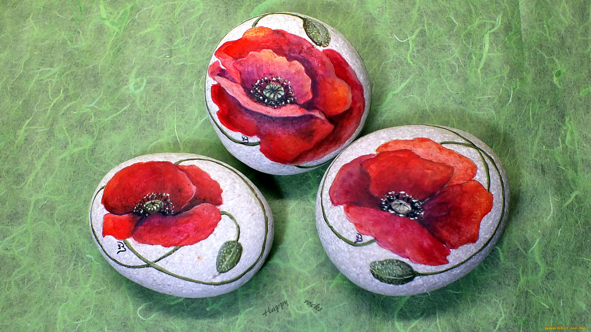 разное, ремесла, , поделки, , рукоделие, цветы, разрисованные, камни, маки