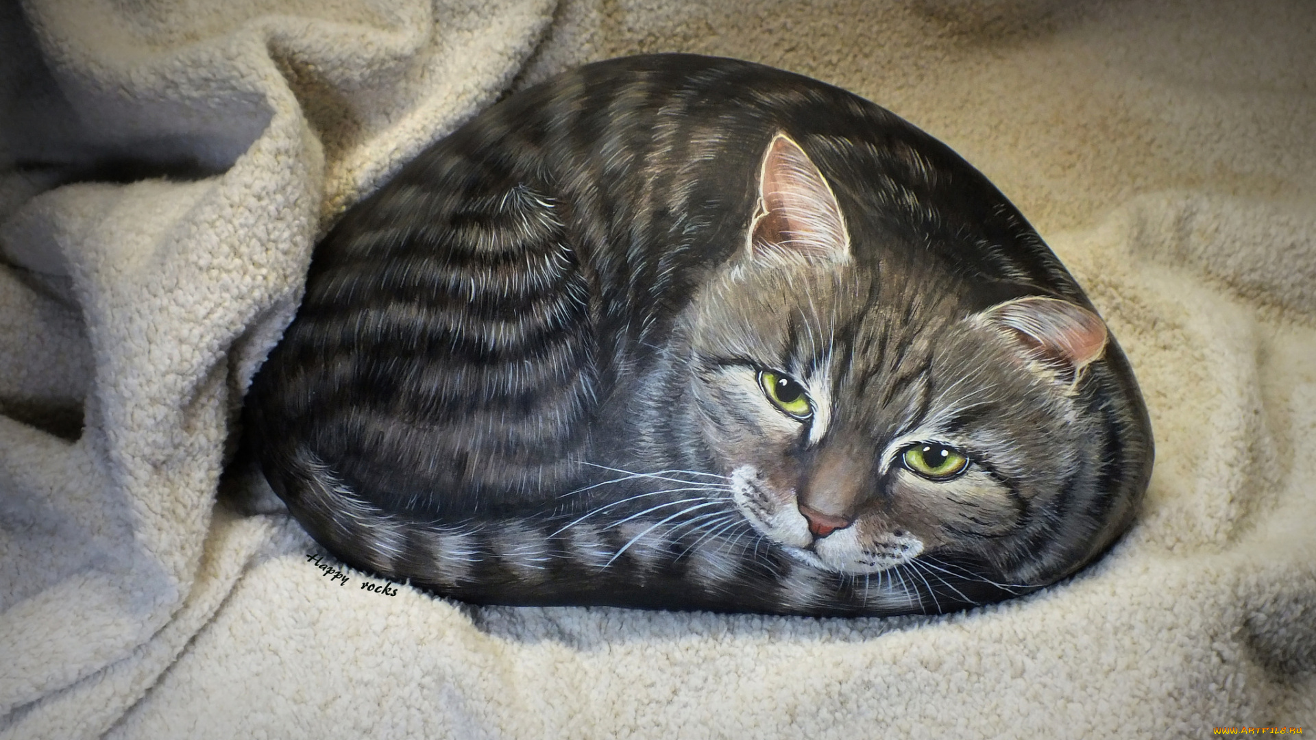 разное, ремесла, , поделки, , рукоделие, ткань, рисунок, кот, камень