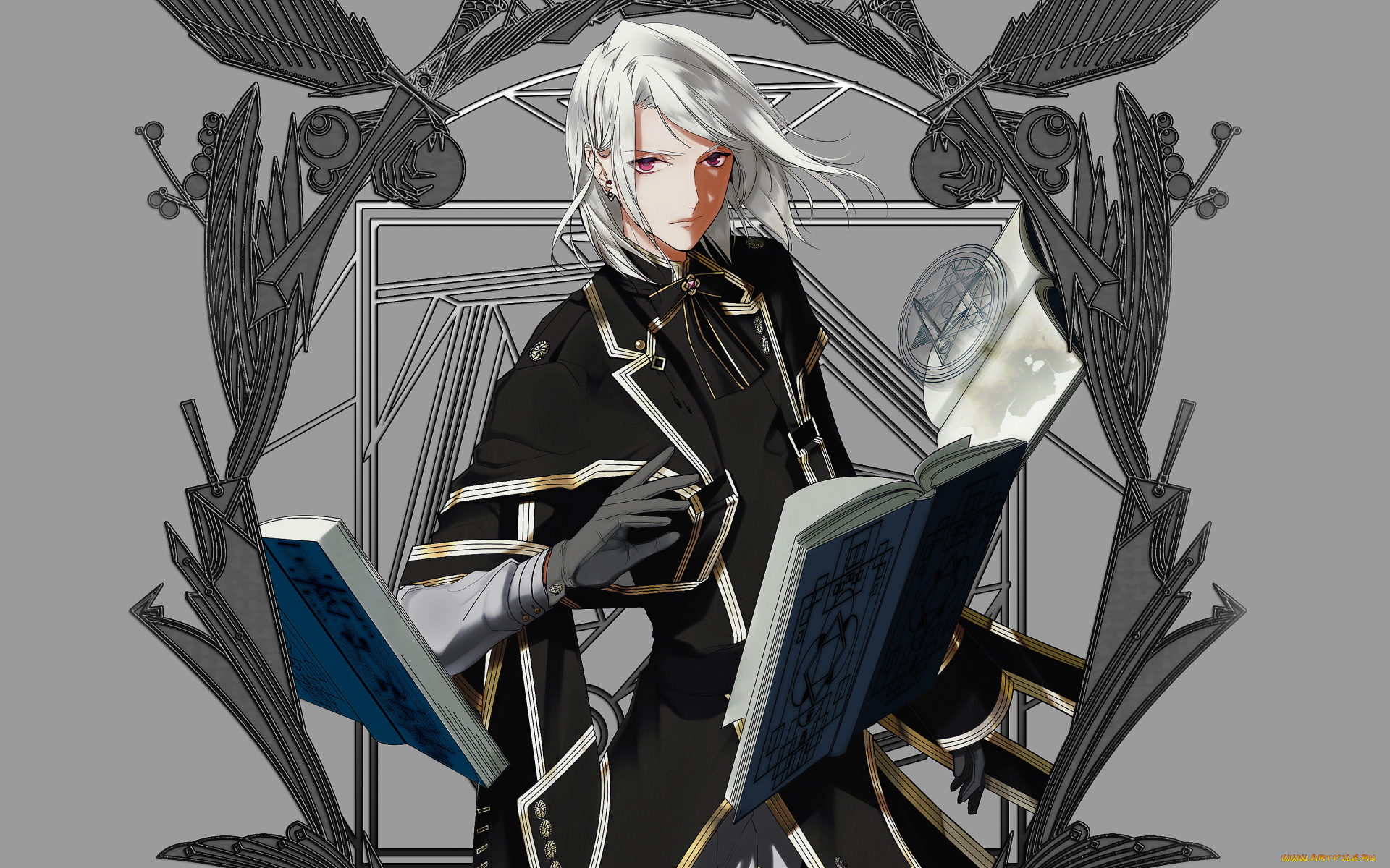 аниме, магия, , колдовство, , halloween, взгляд, книги, пентаграмма, парень