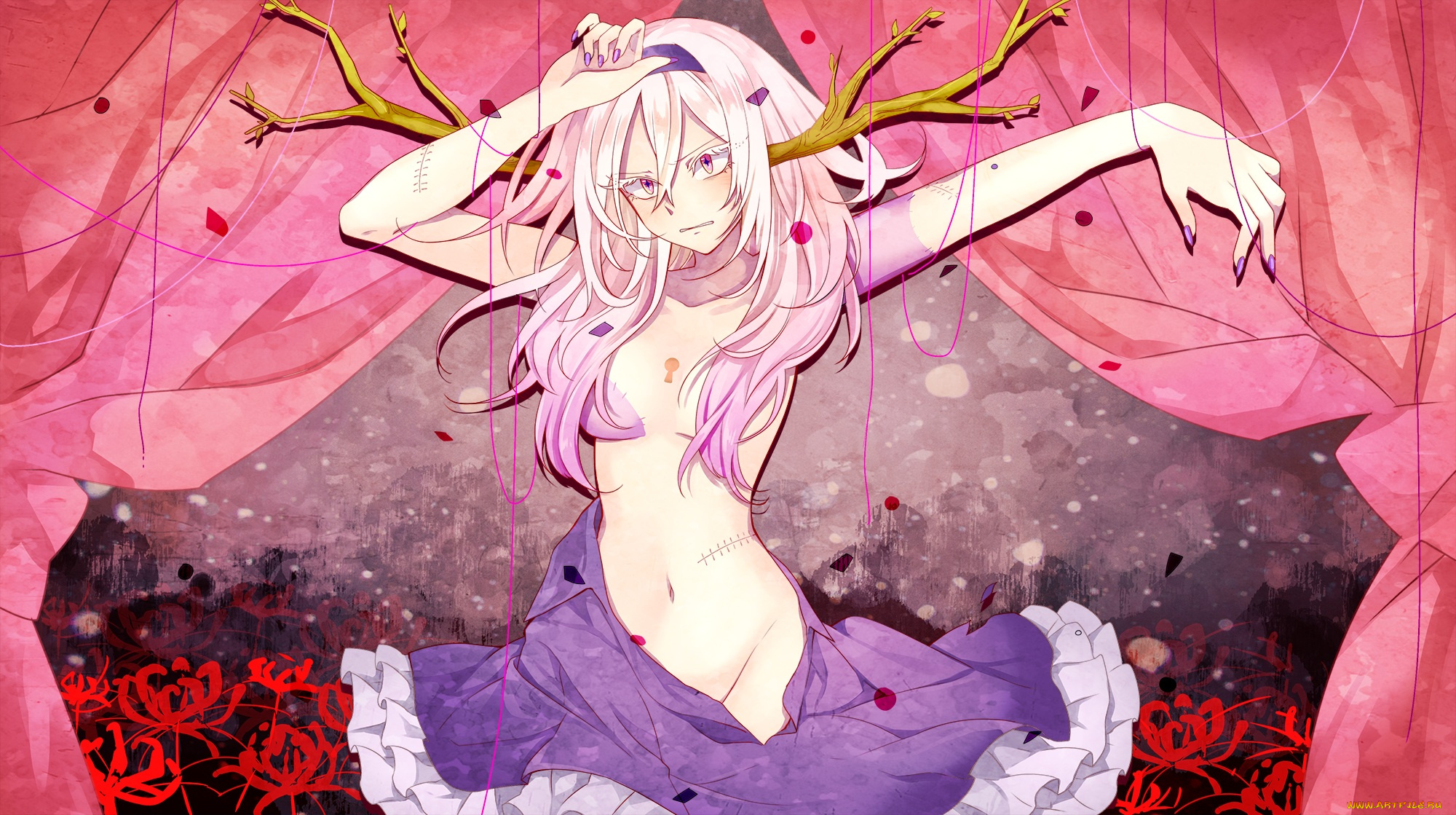 аниме, unknown, , другое, шрамы, нити, toudou, charo, gahata, mage, utau, взгляд, девушка, арт