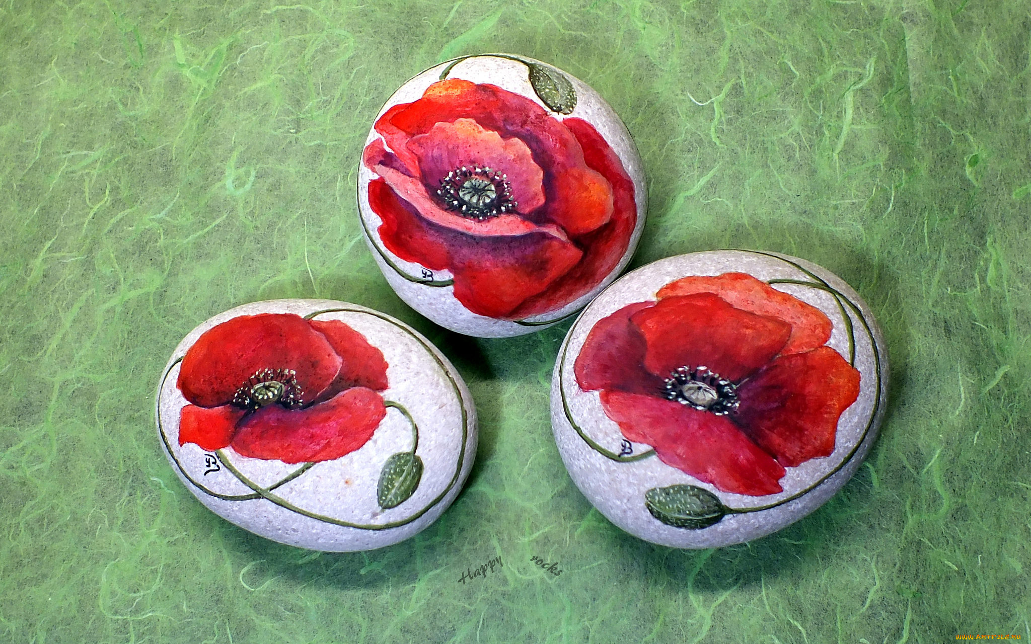 разное, ремесла, , поделки, , рукоделие, цветы, разрисованные, камни, маки