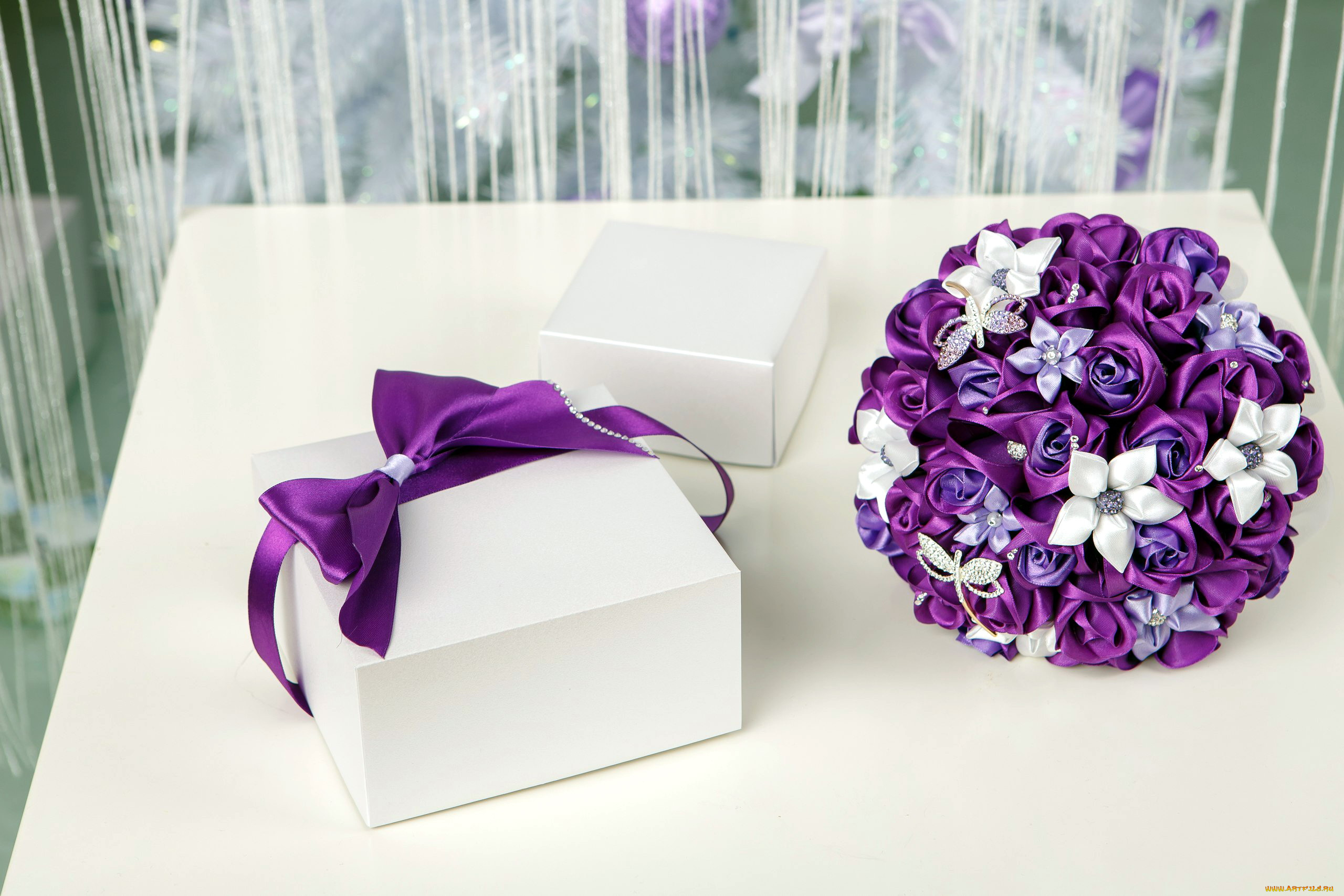 разное, ремесла, , поделки, , рукоделие, искусственный, лиловый, бант, коробка, букет