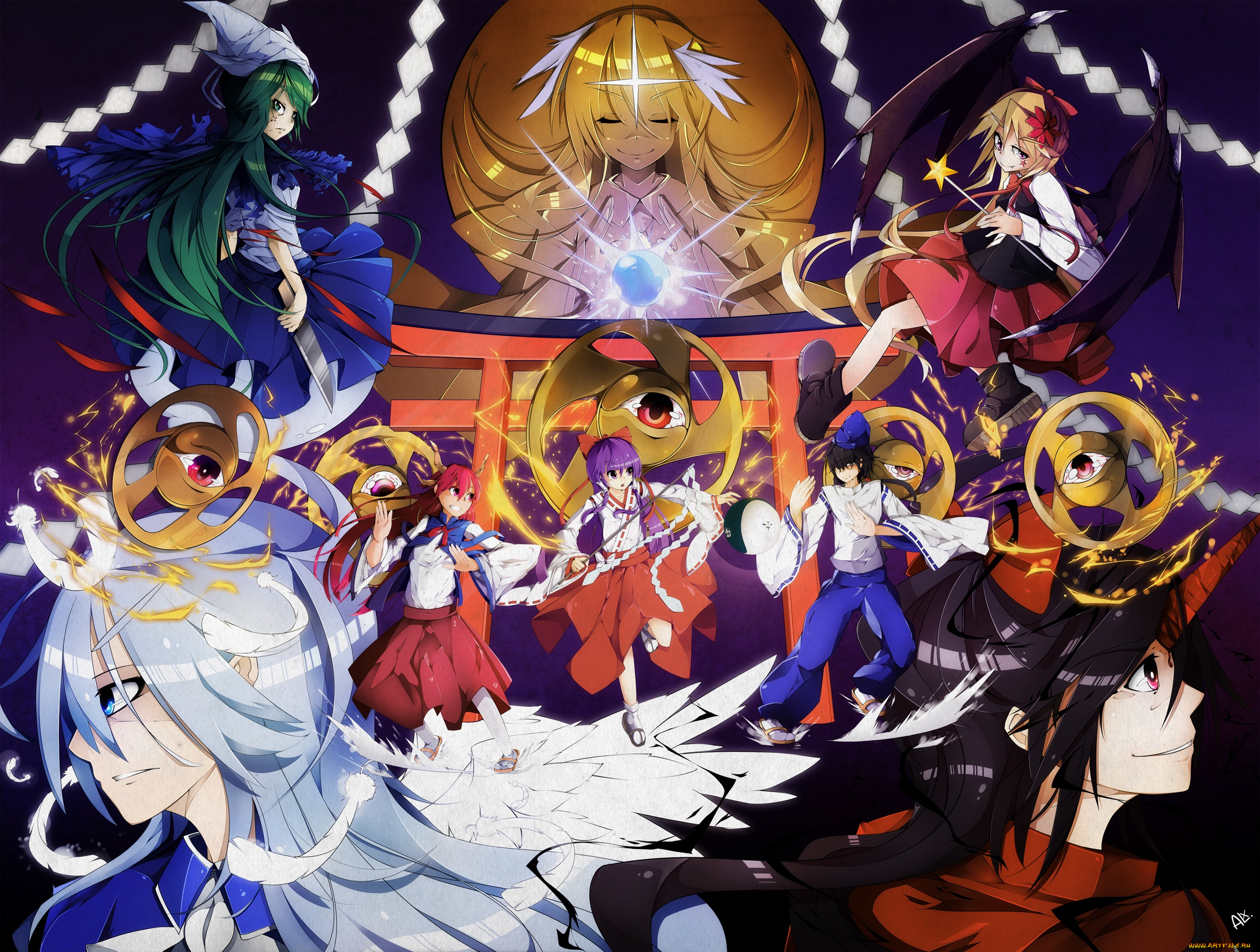 аниме, touhou, глаза, девушки, тоухоу, арт, alxz