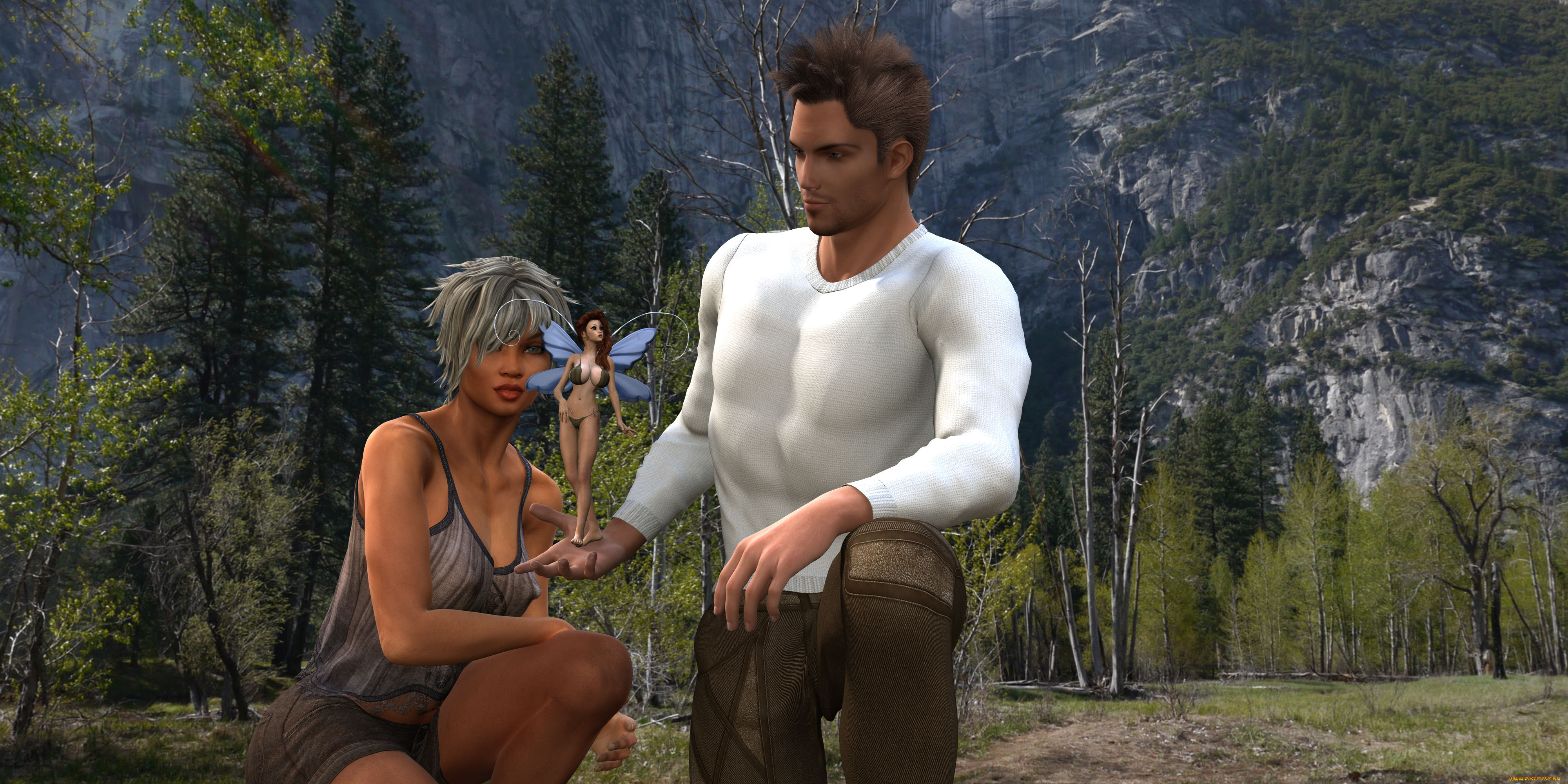 3д, графика, фантазия, , fantasy, фея, мужчина, фон, взгляд, девушка