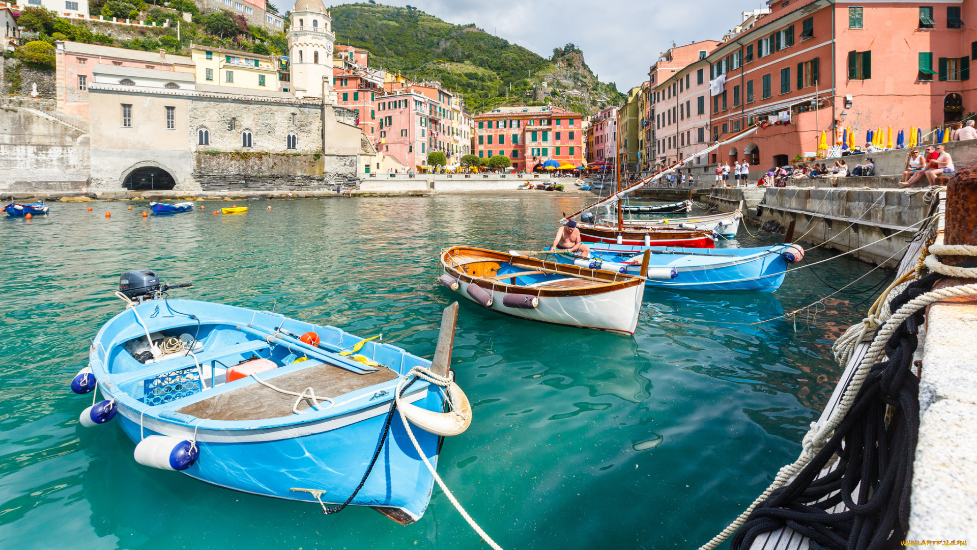корабли, лодки, , шлюпки, вернацца, италия, Чинкве-терре, лигурийское, побережье, бухта, лодка, дома, горы