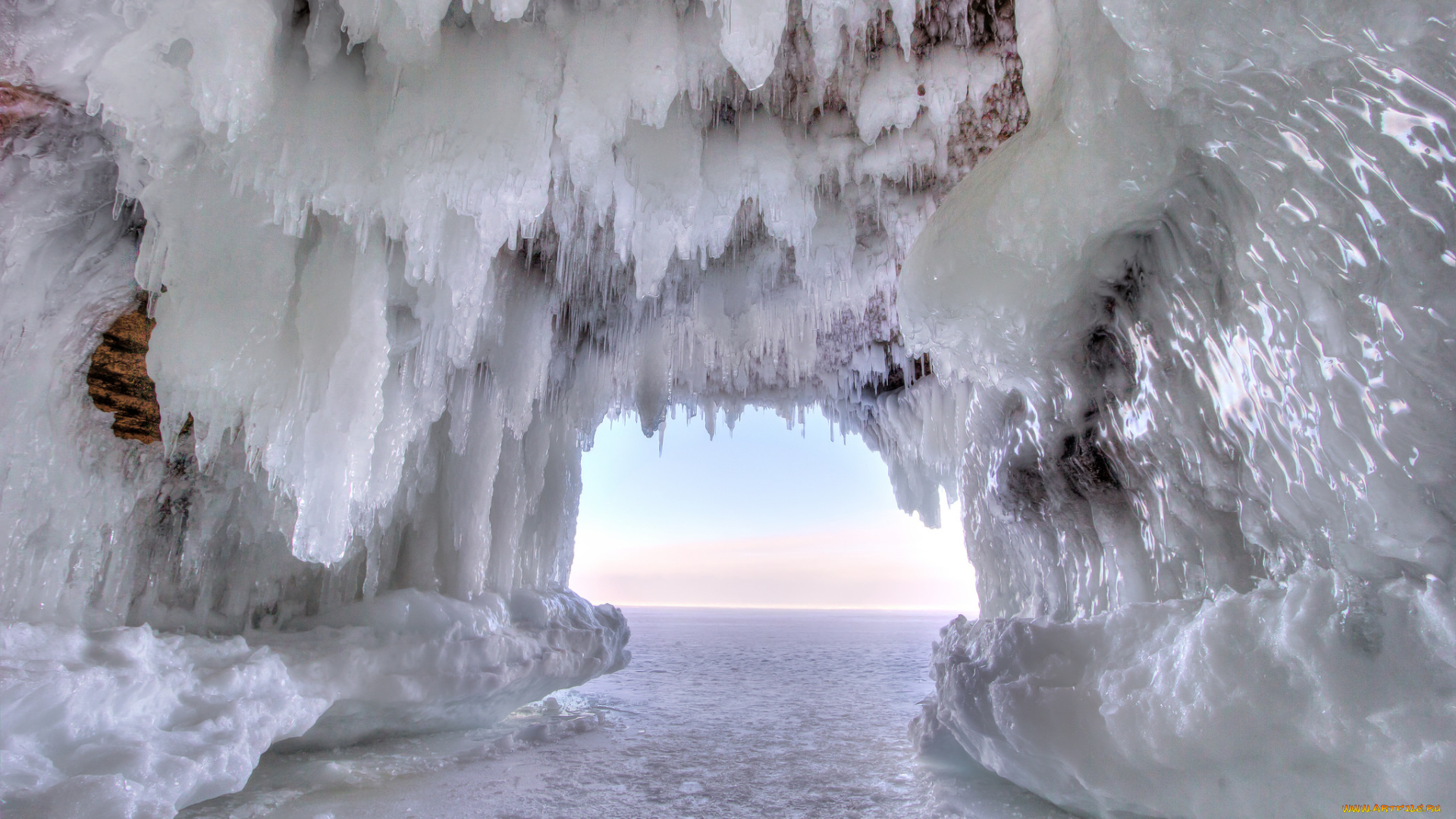 природа, зима, снег, лед