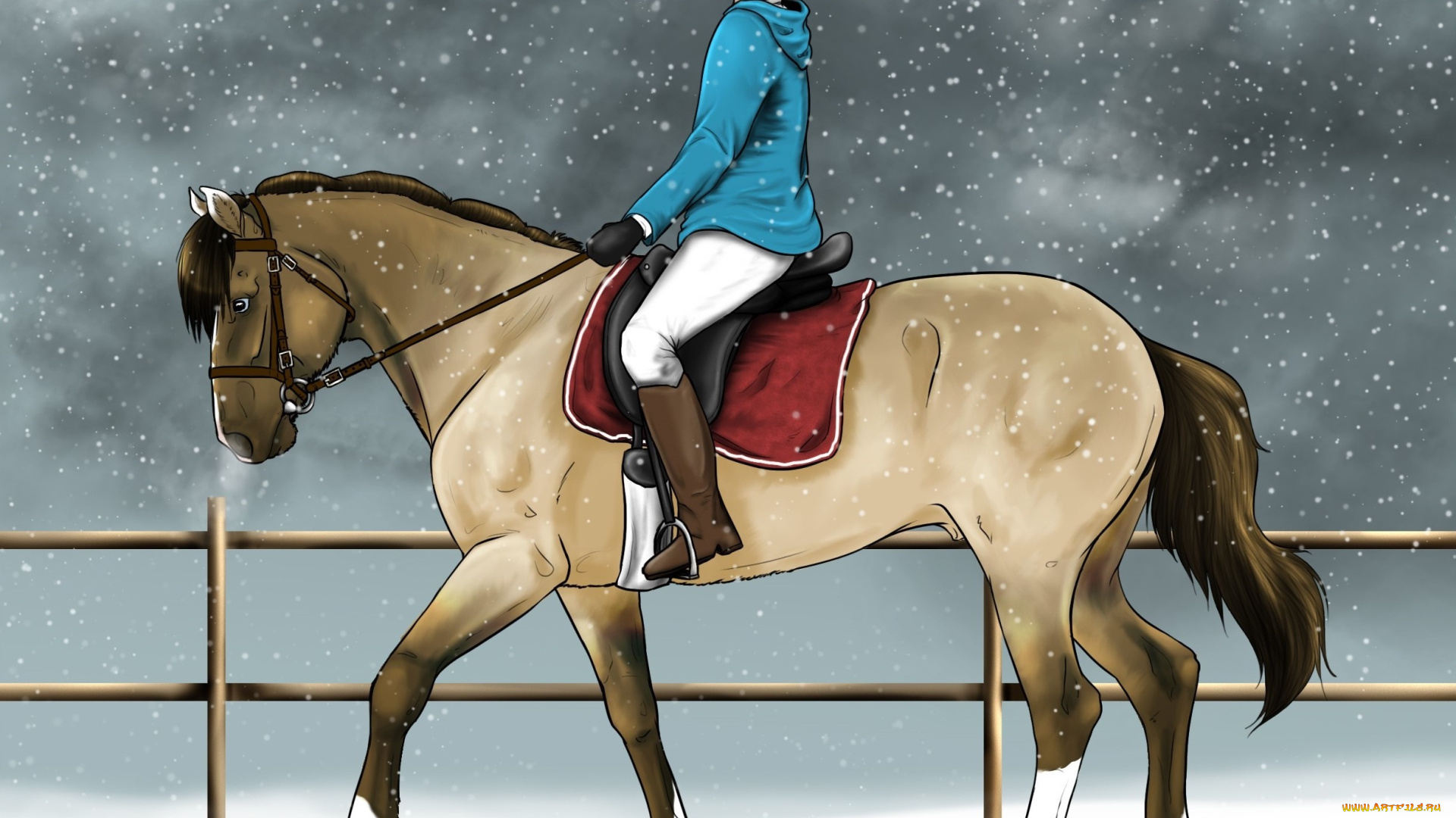 рисованное, животные, , лошади, всадник, лошадь