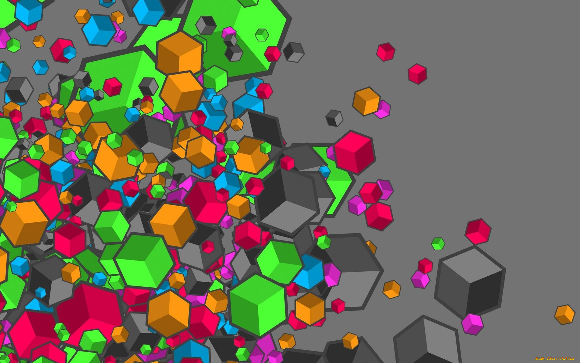 рисованное, абстракция, кубики, россыпь, цвета