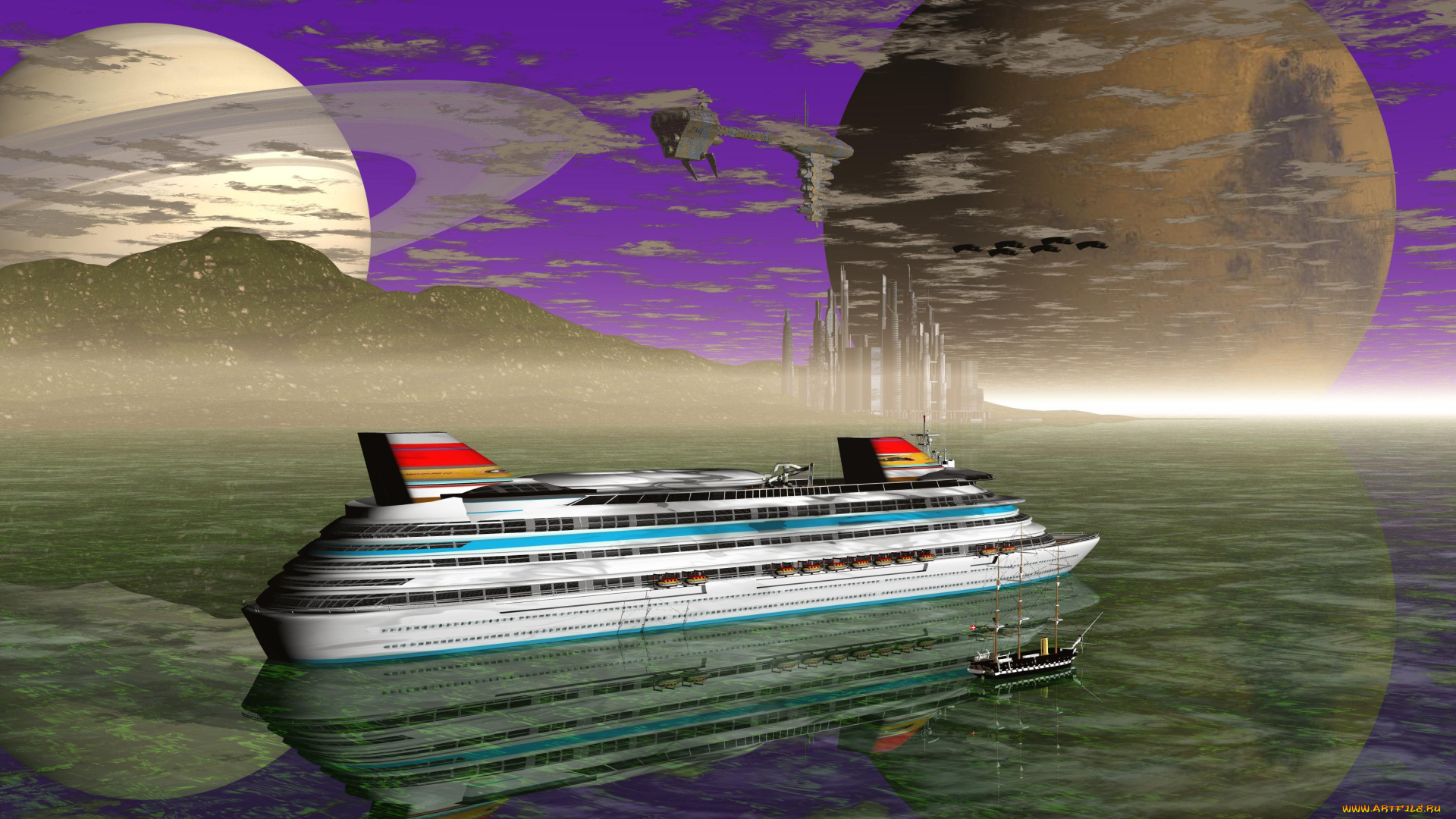 3д, графика, море, , sea, корабль, море