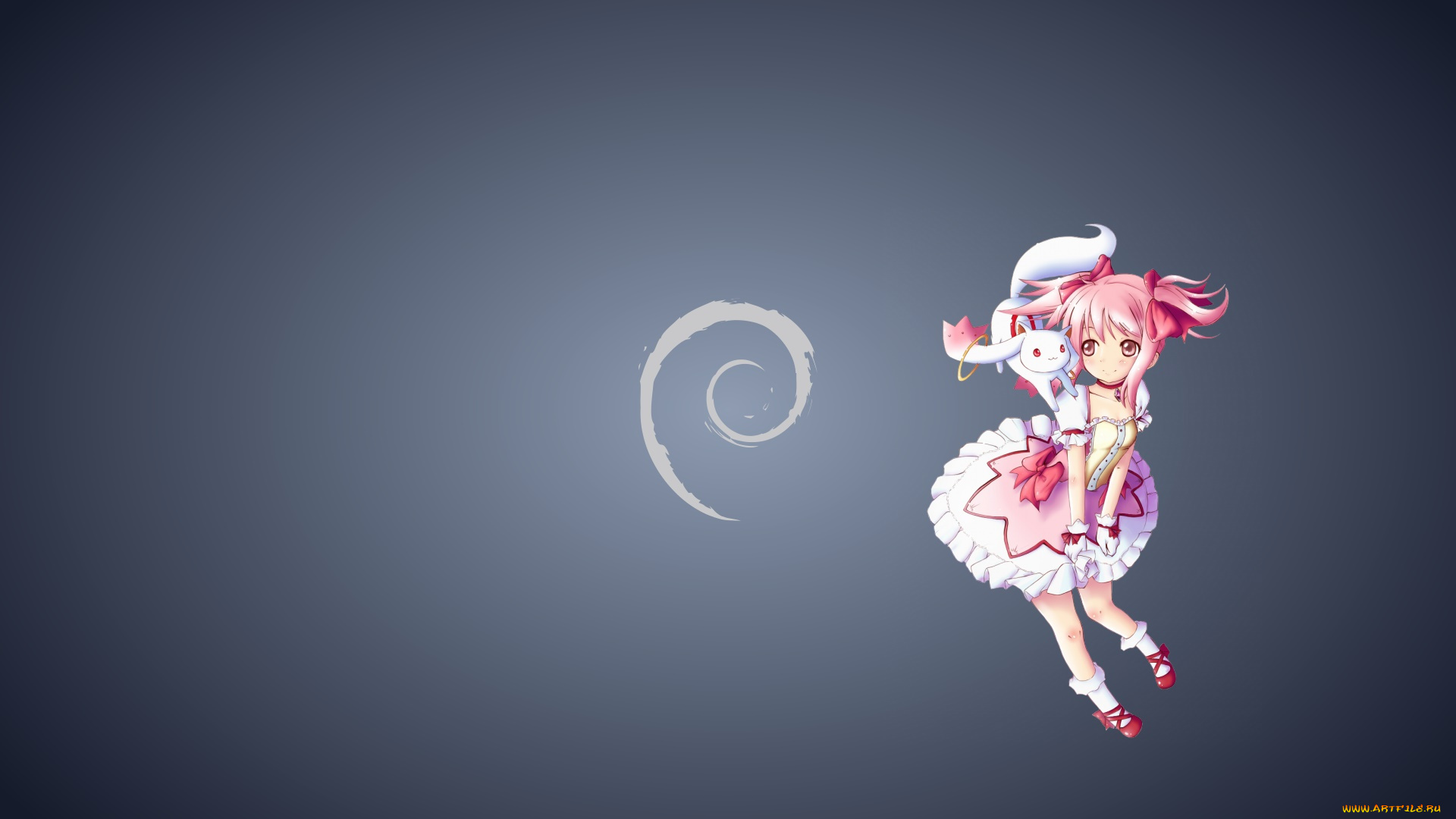 компьютеры, debian, девушка, взгляд, фон, логотип