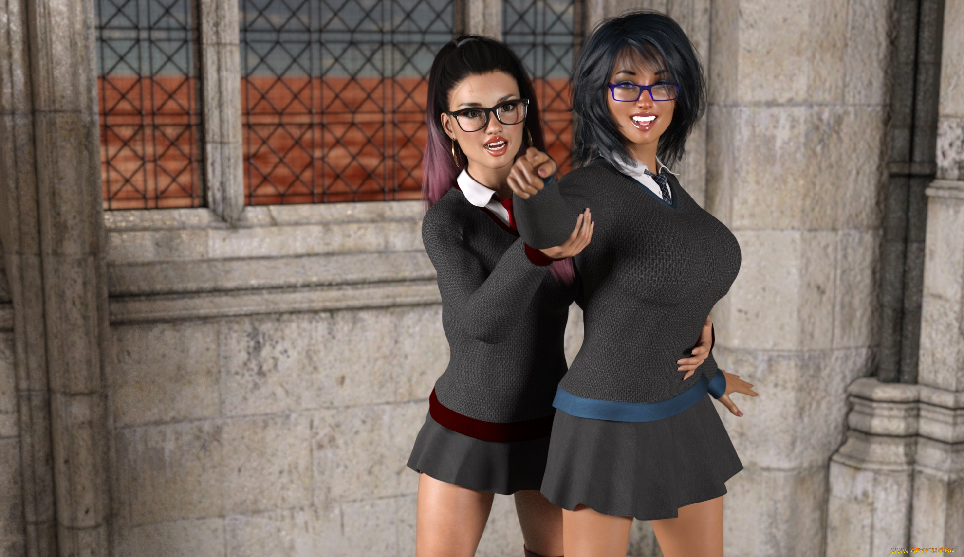 3д, графика, люди, , people, девушки, взгляд, фон