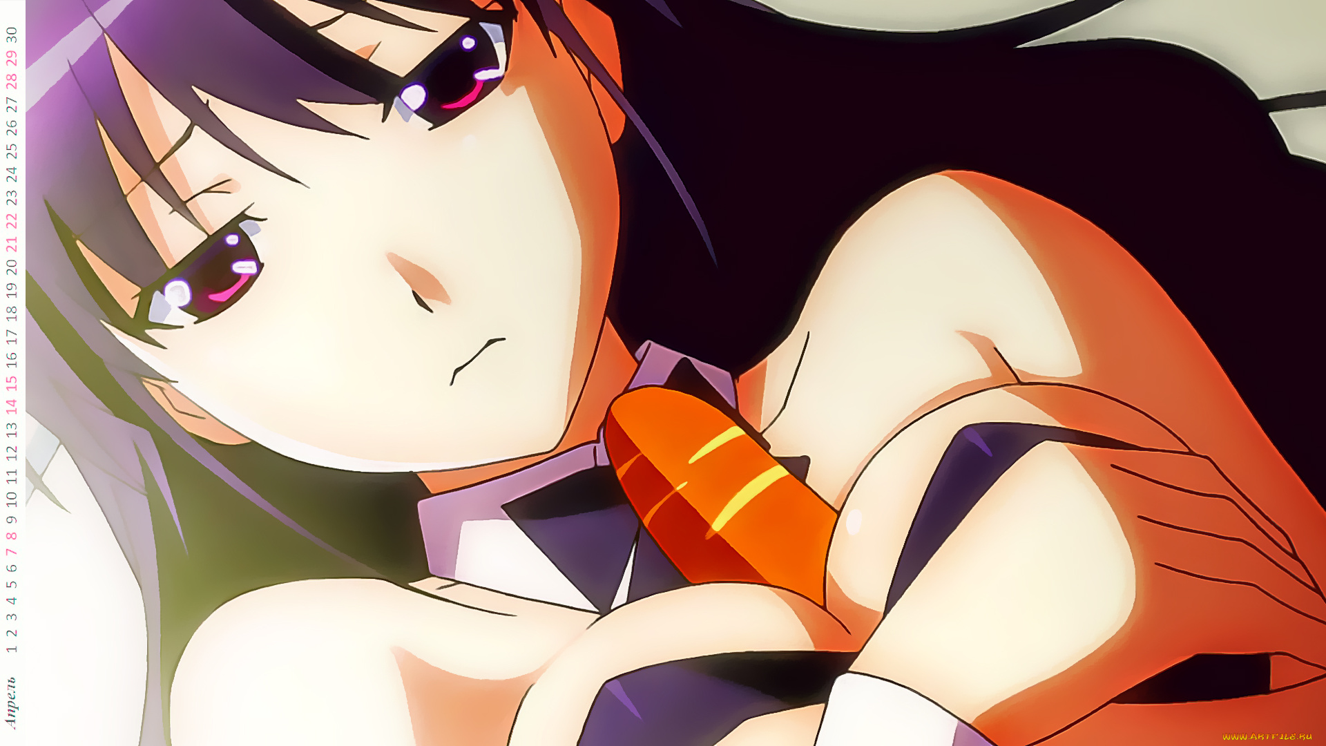 календари, аниме, лицо, девушка, взгляд, морковь