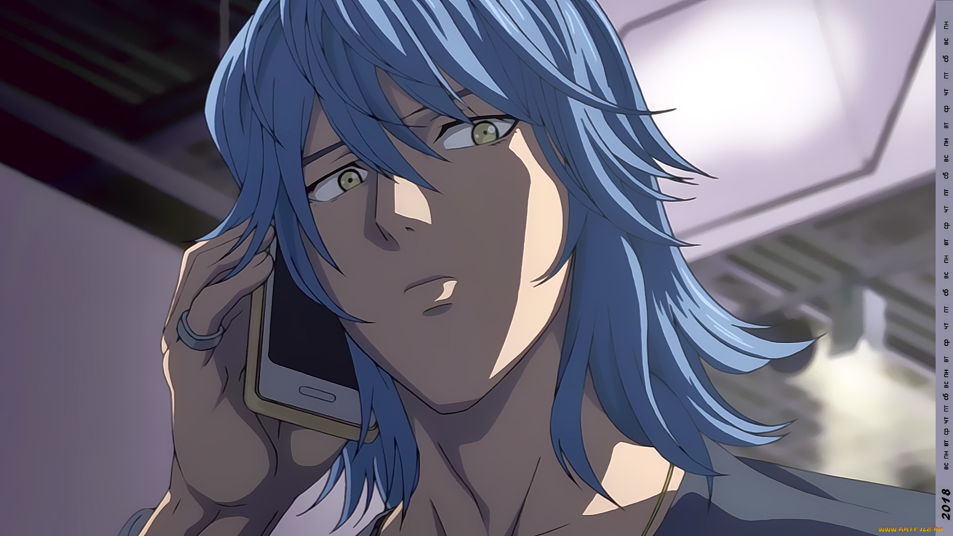 календари, аниме, телефон, лицо, парень, взгляд