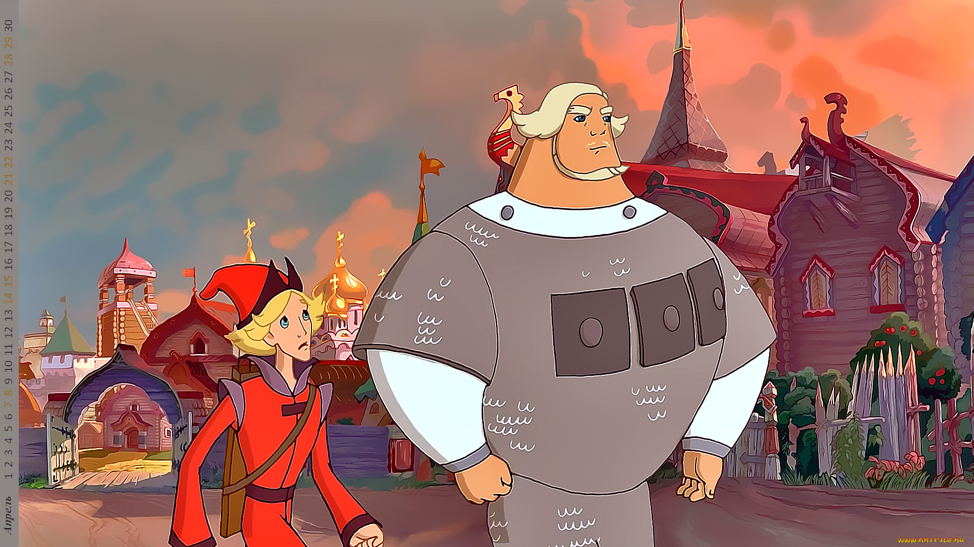 календари, кино, , мультфильмы, изба, взгляд, богатырь, мужчина