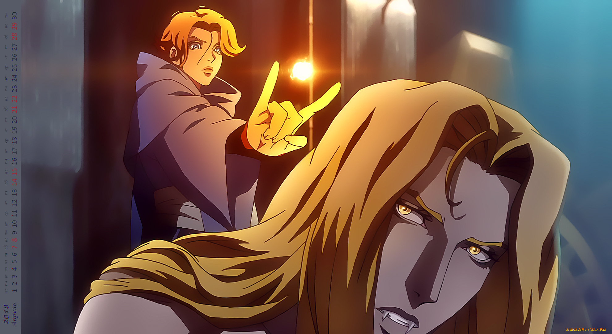 календари, аниме, девушка, магия, лицо, вампир, мужчина, взгляд