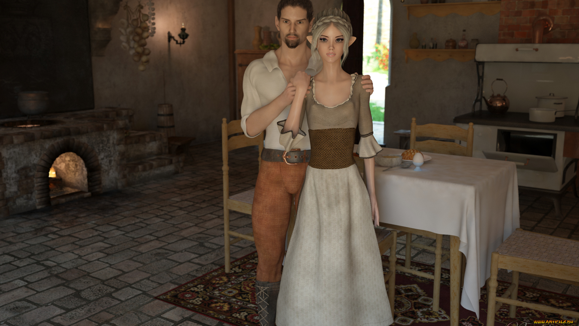 3д, графика, эльфы, , elves, фон, взгляд, девушка