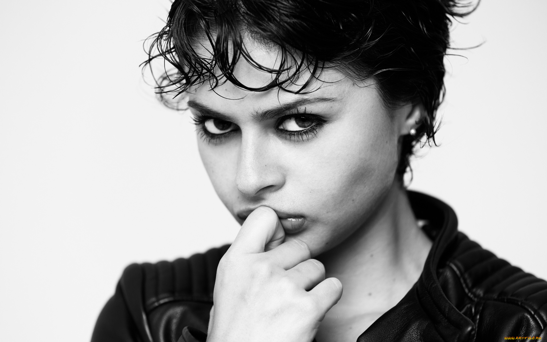 девушки, -unsort, , черно-белые, обои, актриса, черно-белая, брюнетка, лицо, куртка