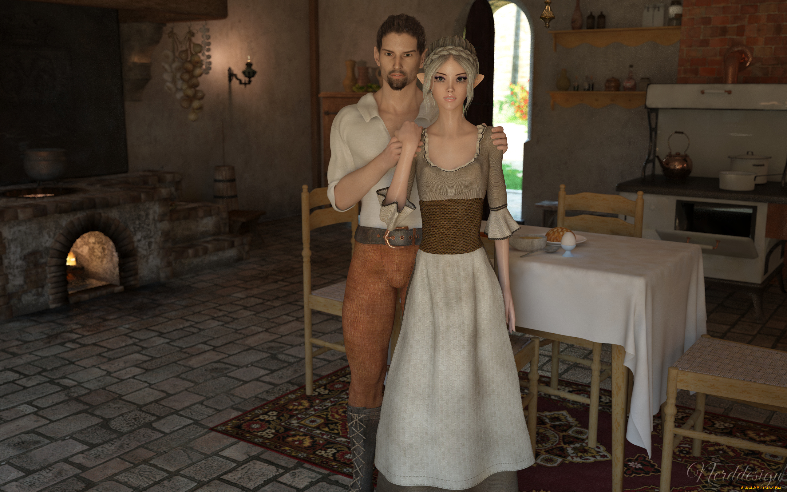 3д, графика, эльфы, , elves, фон, взгляд, девушка