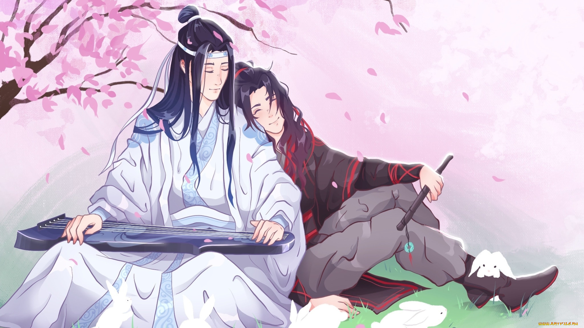 аниме, mo, dao, zu, shi, лань, ванцзи, вэй, усянь, гуцинь, дерево, цветение