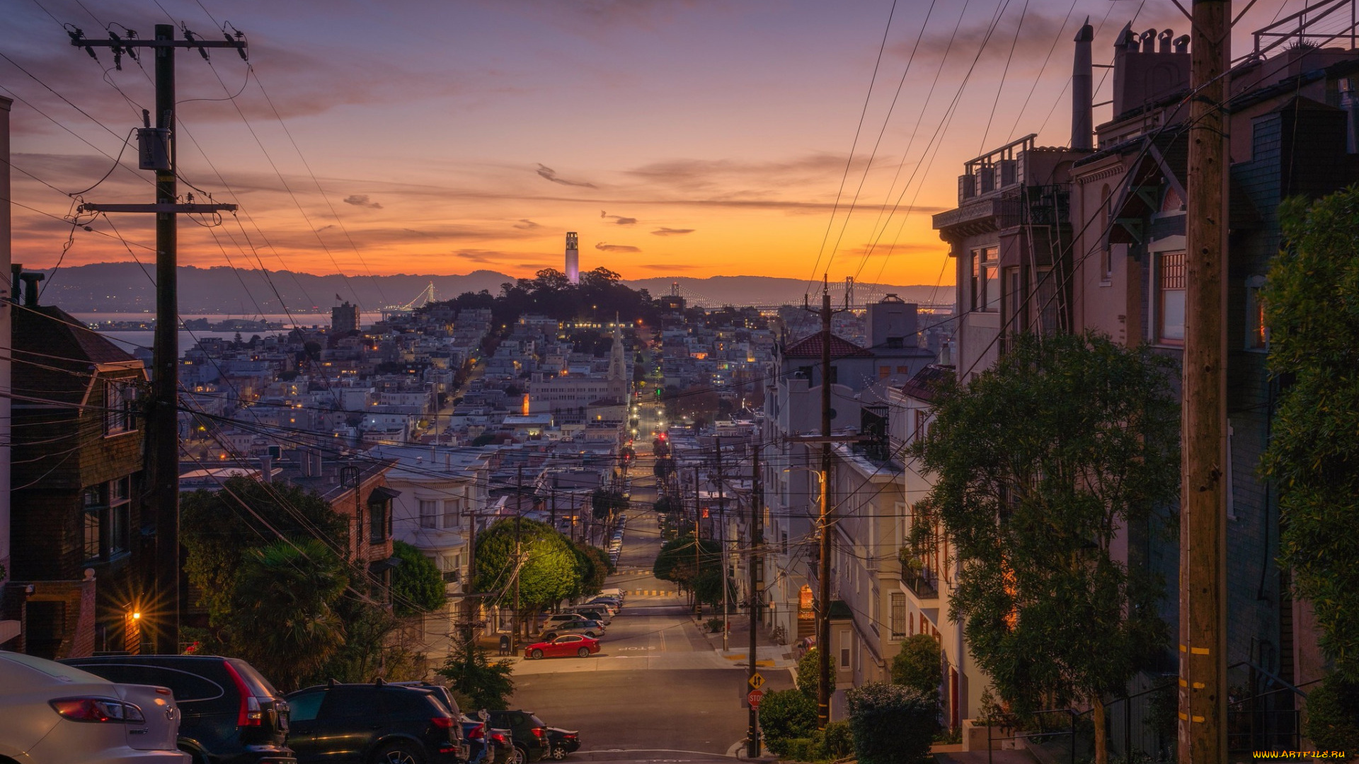 города, сан-франциско, , сша, вечер, улица, огни