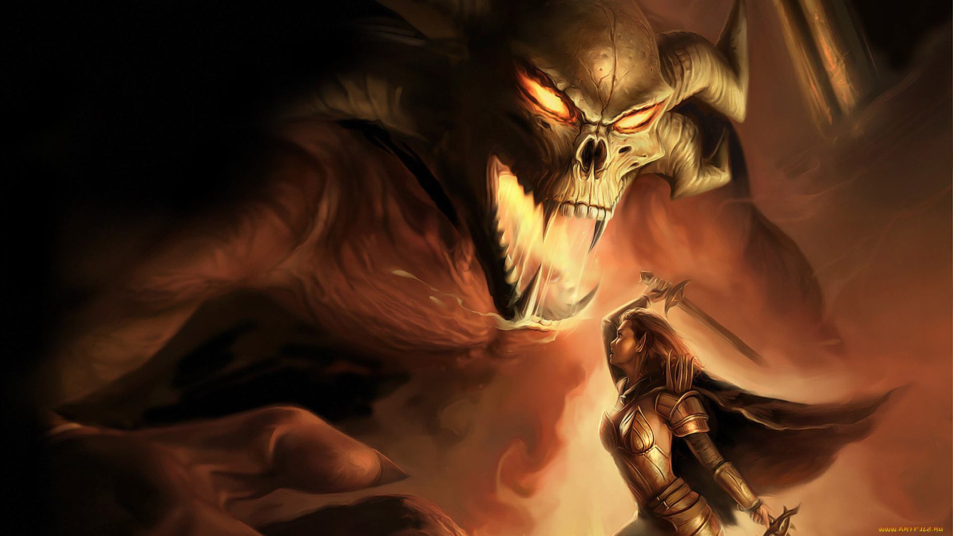 видео, игры, neverwinter, nights, демон, девушка, оружие, бой