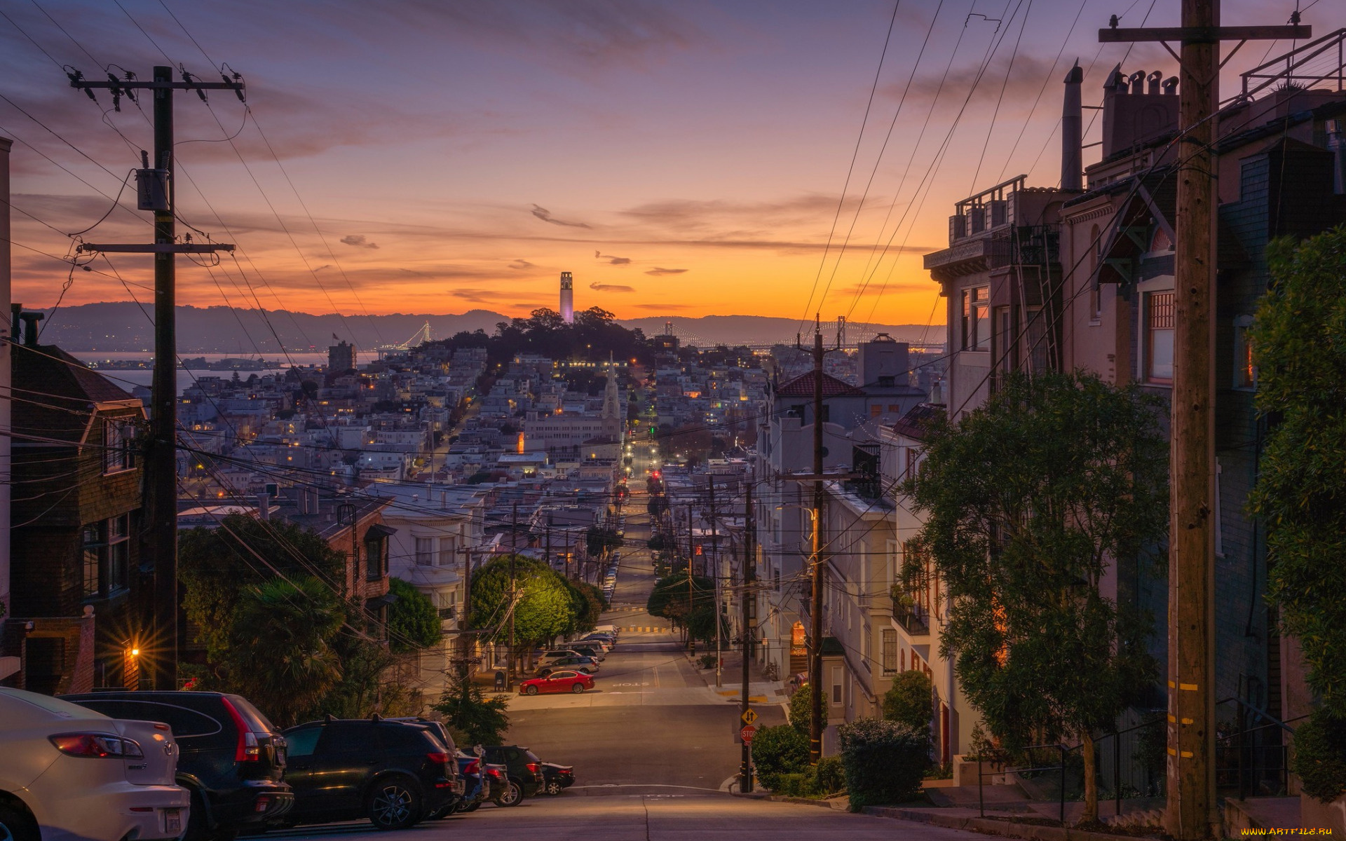 города, сан-франциско, , сша, вечер, улица, огни