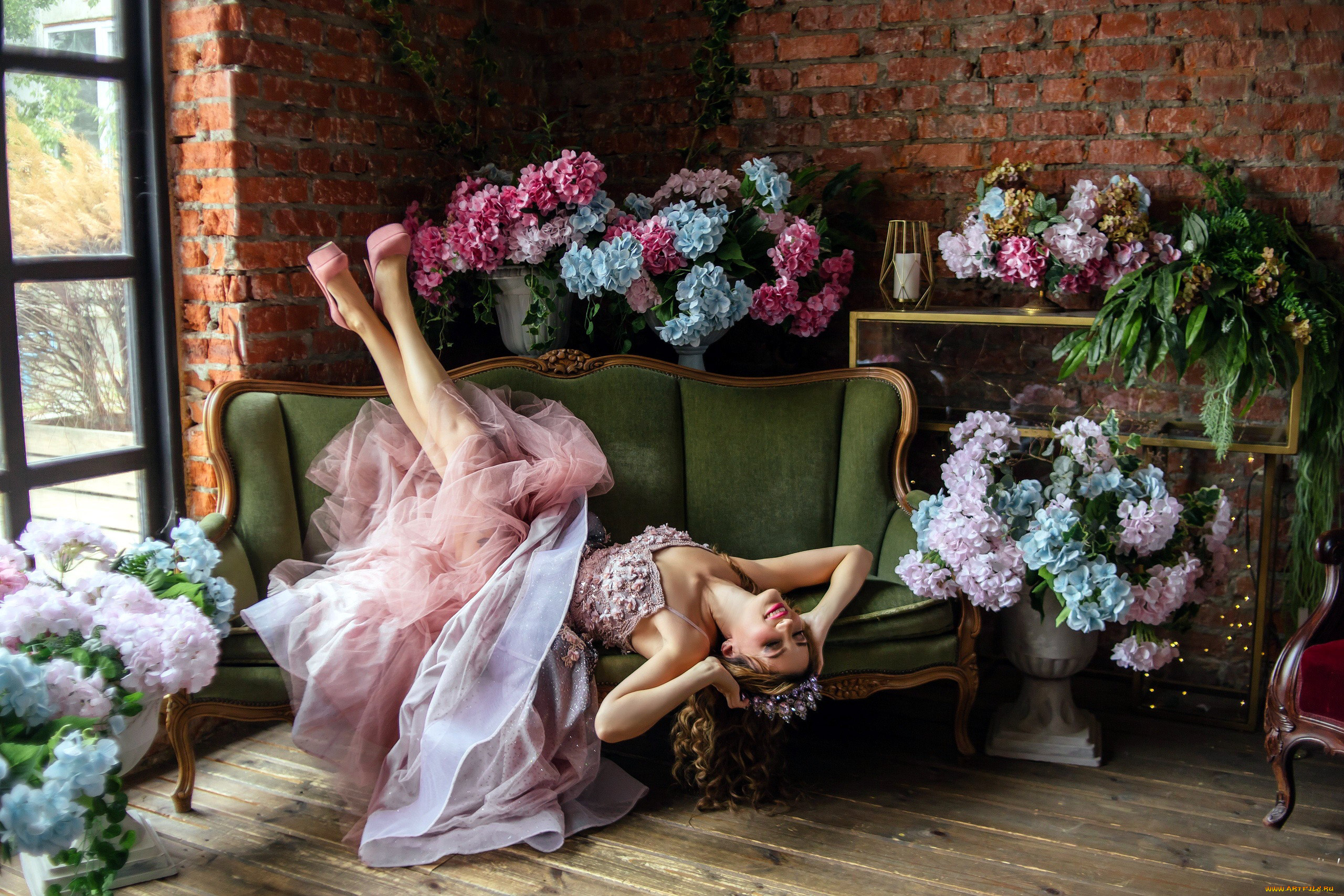 девушки, -, невесты, шатенка, поза, цветы