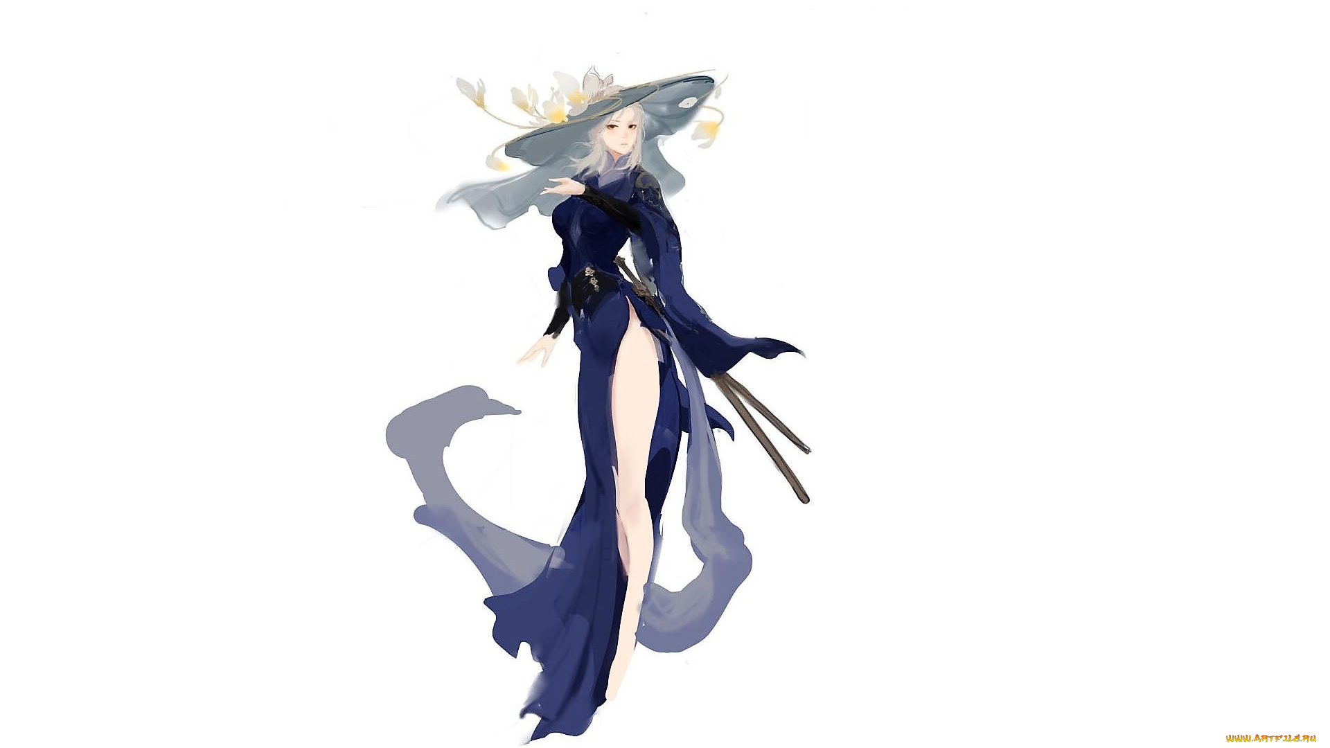 аниме, unknown, , другое, , девушка, шляпа, цветы, мечи