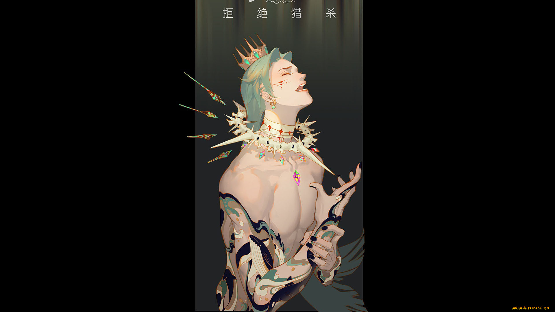 аниме, unknown, , другое, , парень, корона, ошейник