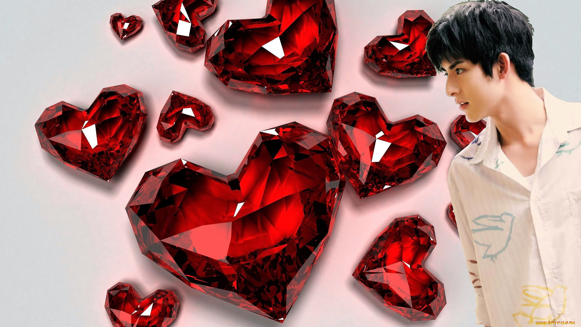 мужчины, wang, hao, xuan, актер, рубашка, сердечки