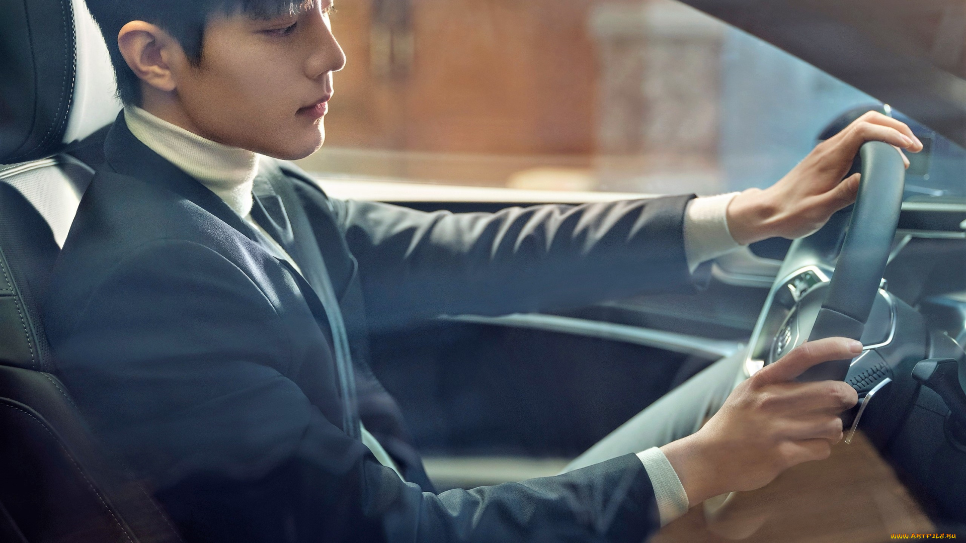 мужчины, xiao, zhan, актер, костюм, руль, машина